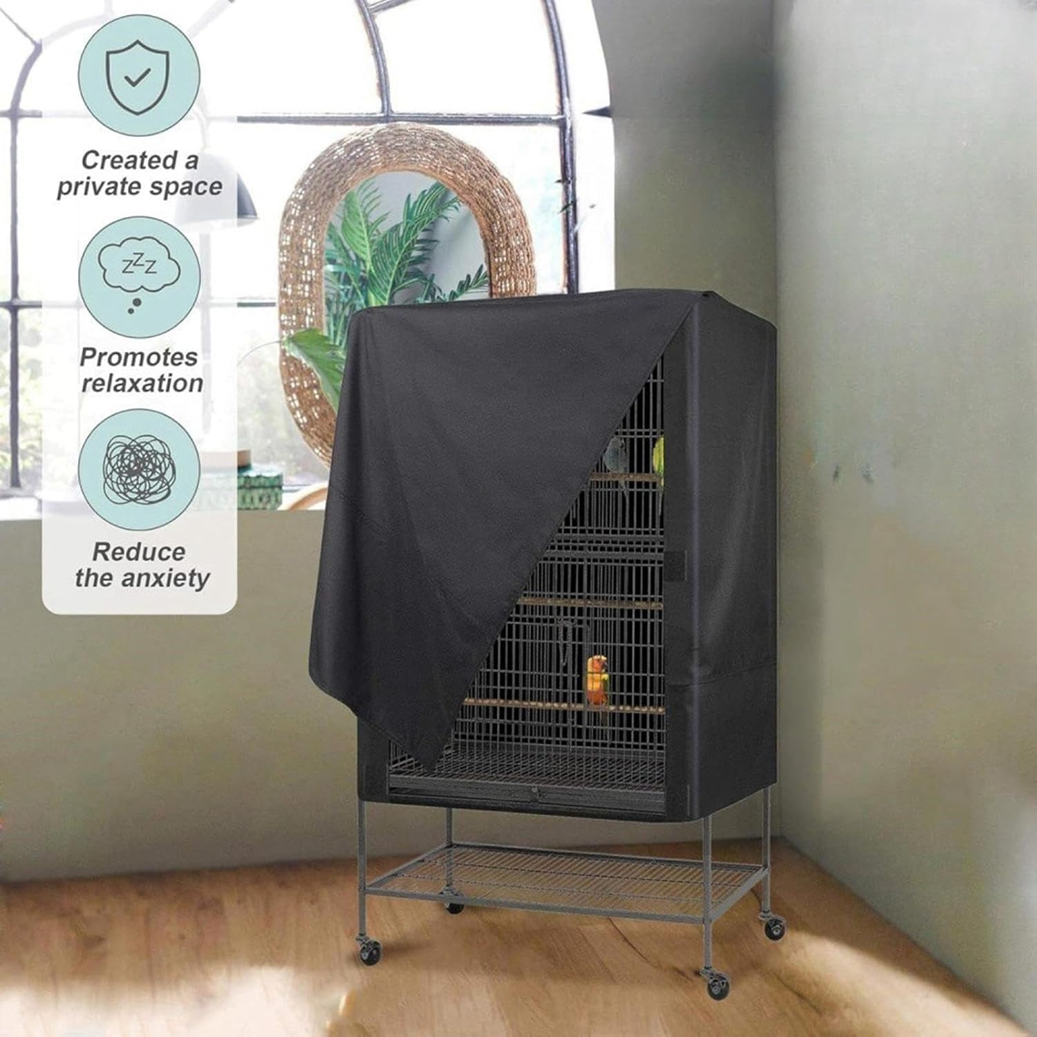 Night Bird Cage Cover - Parrot Cage Night Shield, Aviary Cover That Blocks Light | Cage Wrap for Quiet Area, Blackout Sunshade For