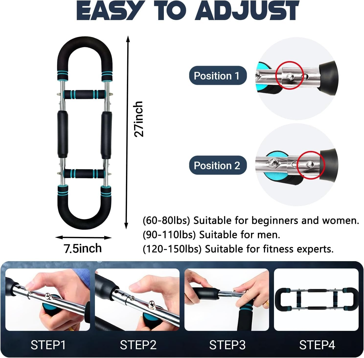 Twister Arm Trainer, Adjustable Spring Fitness Bar, Chest Exercise Equipment, Forearm Triceps Chest Enhancement Exerciser, Portable Home Fitness Equipment (U60-100 Lbs Set) image number 5