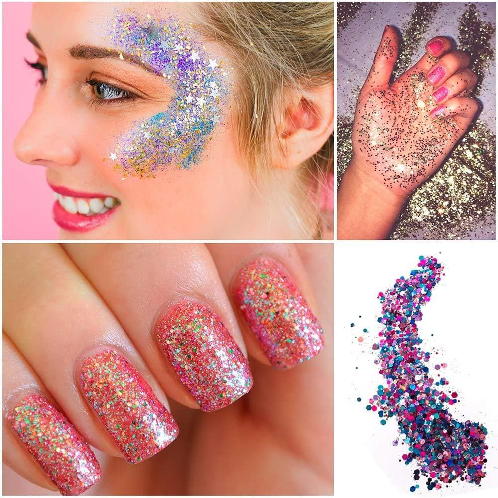 6 Sets Hexagons Chunky Nail Glitter Decorationfor Faces Cosmetic Hair Nails Festival Christmas image number 2