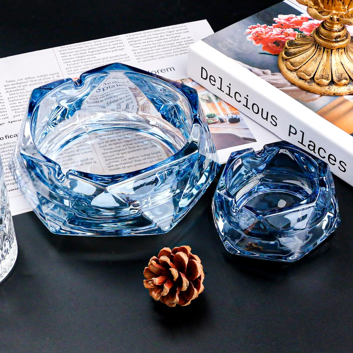 Glass Ashtray for Cigarettes, Tabletop Ashtray and Modern Decoration for Home Office Bar Restaurant Indoor Outdoor (Orange Small Size) image number 3