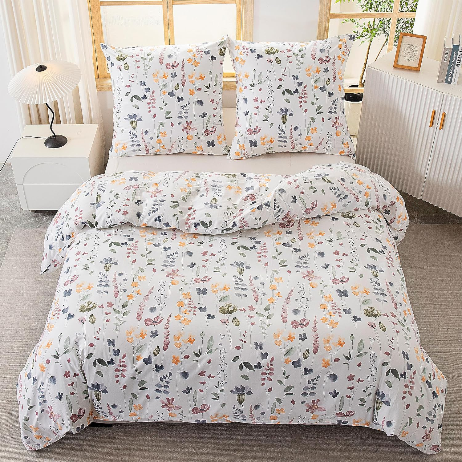 Atsense Bed Linen 155 X 220 Cm Cotton, 2-Piece Bed Linen Sets, Colourful Plants Flowers Pattern, Oeko-Tex Soft Duvet Cover Set with Zip and 1 Pillowcase 80 X 80 Cm image number 6