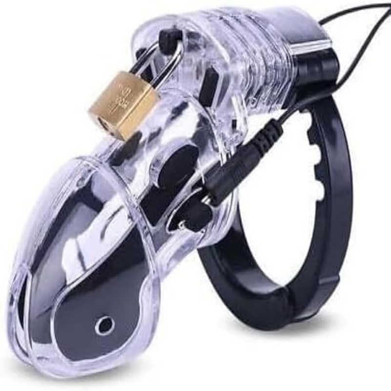 Erection Cock Penis Cage Adjustable Chastity Cage with Electric Shock Function Electric Shock Lightweight Premium Chastity Device Men Male Restraints Chastity Belt Adult Game Sex Toy (Clear) image number 6