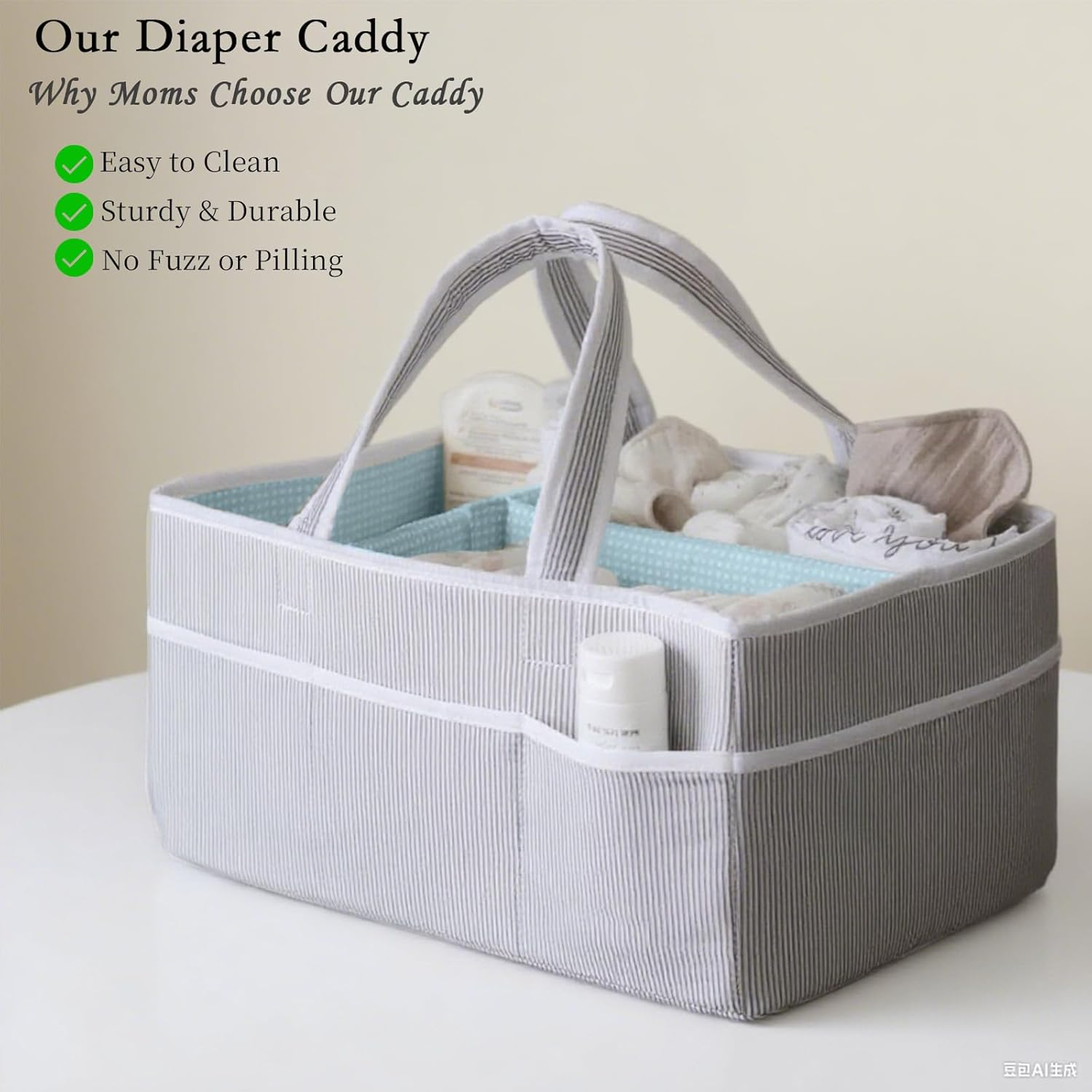 Baby Diaper Caddy Organizer - Large Tote Bag for Nursery Essentials, Gender Neutral Newborn Registry Must-Have, Car Travel Storage for Boys & Girls image number 4