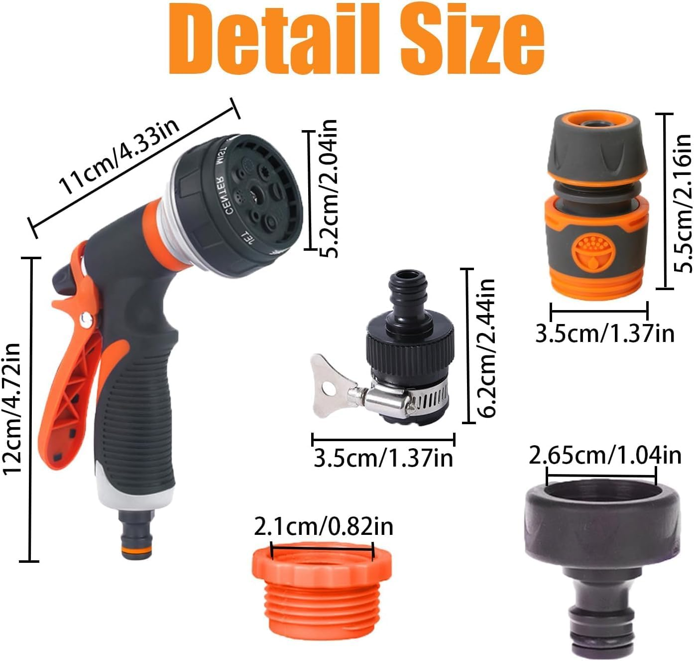 Water Nozzle Set, High Pressure Garden Hose Nozzle with 4 Pcs Quick Connect Adapter for Watering, Multi Garden Hose Spray Gun with 8 Adjustable Watering Patterns for Plants, Garden Hand Spray Nozzle image number 6