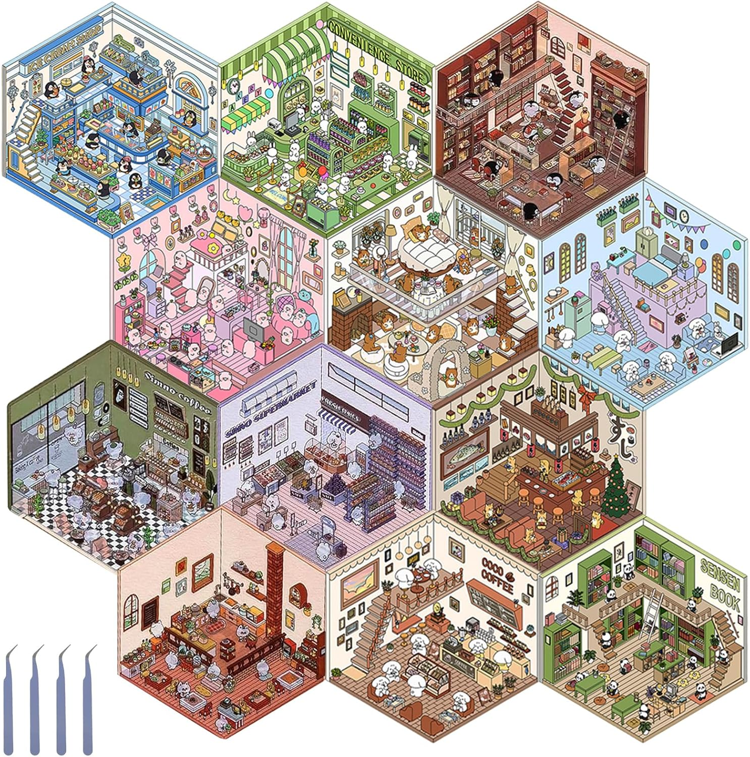 12 Sets DIY 3D Stickers for Kids, Fun DIY Stickers Scene Make, Reusable Cartoon Scene Stickers, Safe 3D Miniature Scene Stickers Fun Scene Stickers for Crafts image number 3