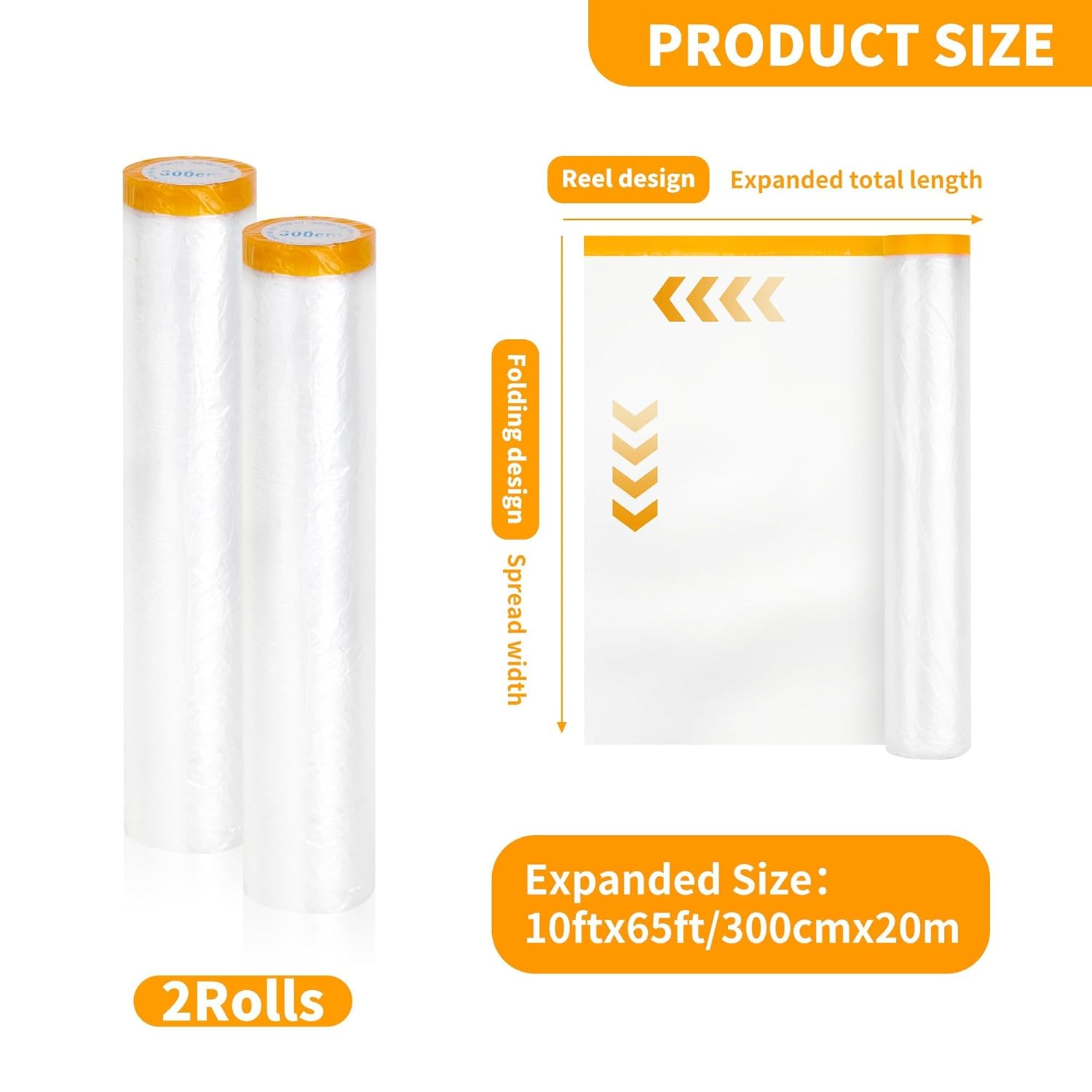 2 Pcs Pre-Taped Masking Film, 118 in X 65 Feet Rolls Painters Plastic with Tape and Drape, Paint Adhesive Protective Film Roll for Covering Skirting Frames and House Decoration Furniture image number 6