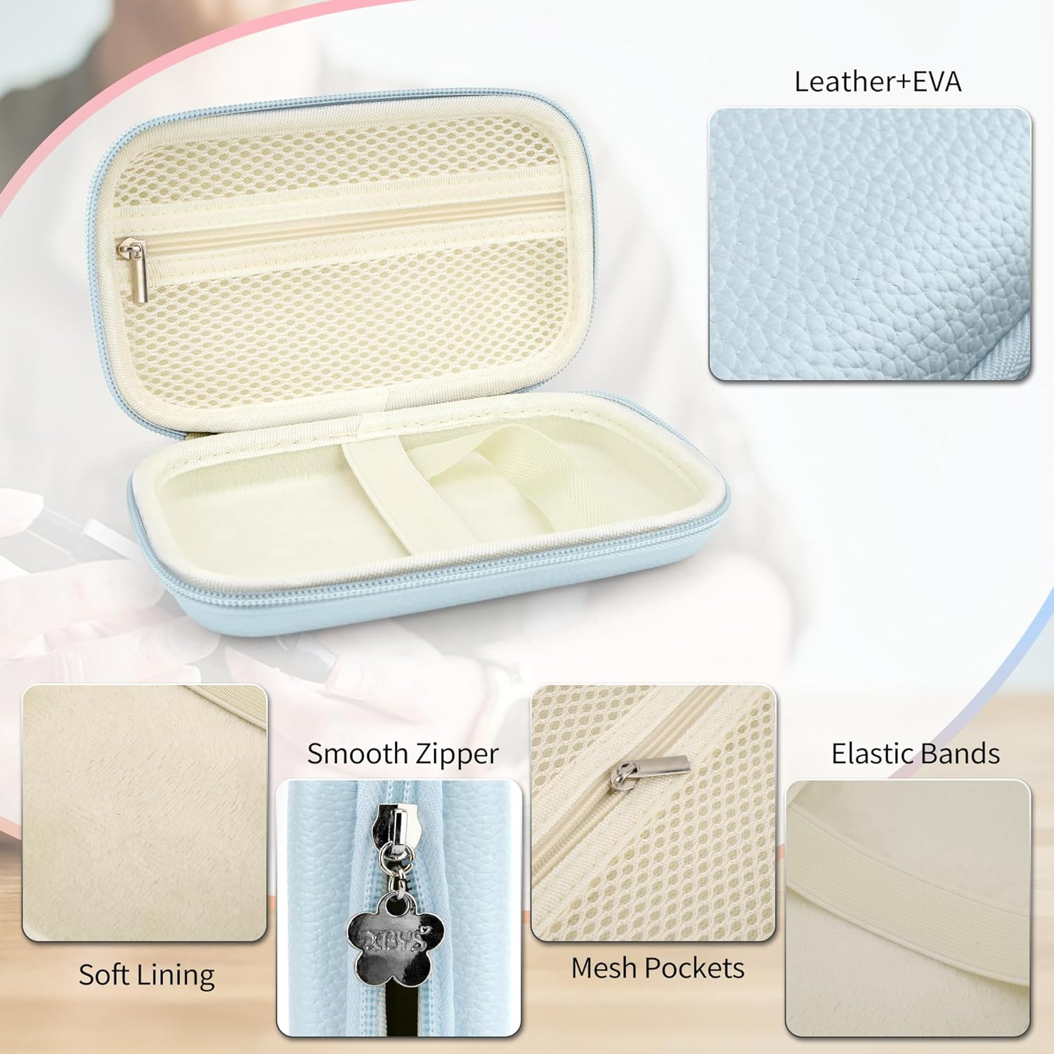 Hard Shell Diabetic Monitor Case, Glucose Meter Kit Storage Organizer, Diabetes Travel Bag for Glucometer, Supplies, Blood Sugar Test Strips, Lancets & Syringes (Blue, Medium) - Blue image number 5