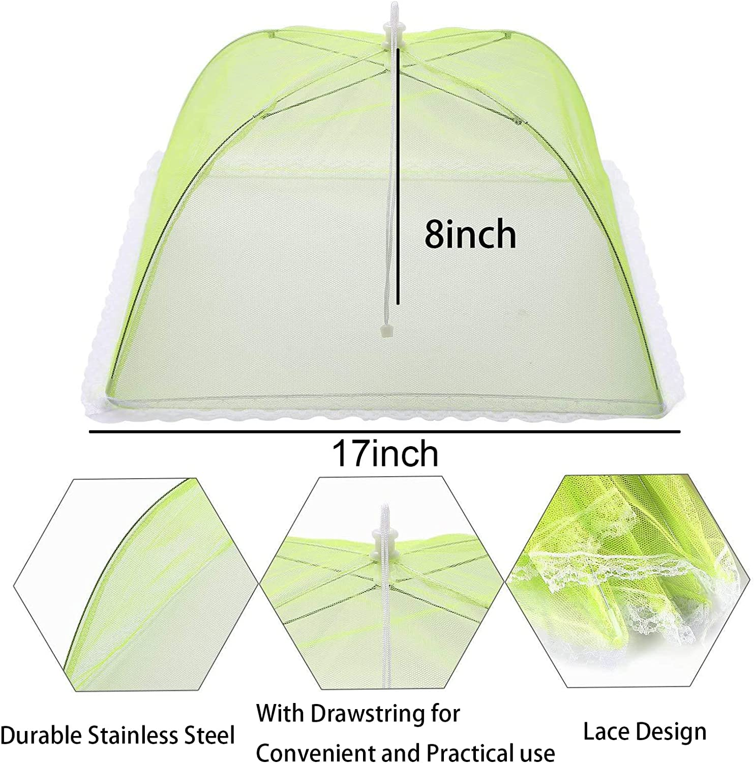 6 Pack Colored Mesh Food Cover Tents by Winknowl, Reusable and Collapsible Large 17" Pop-Up Food Net Protector Umbrella for BBQ, Picnics, Parties, Outdoor - 6 Pack White image number 4