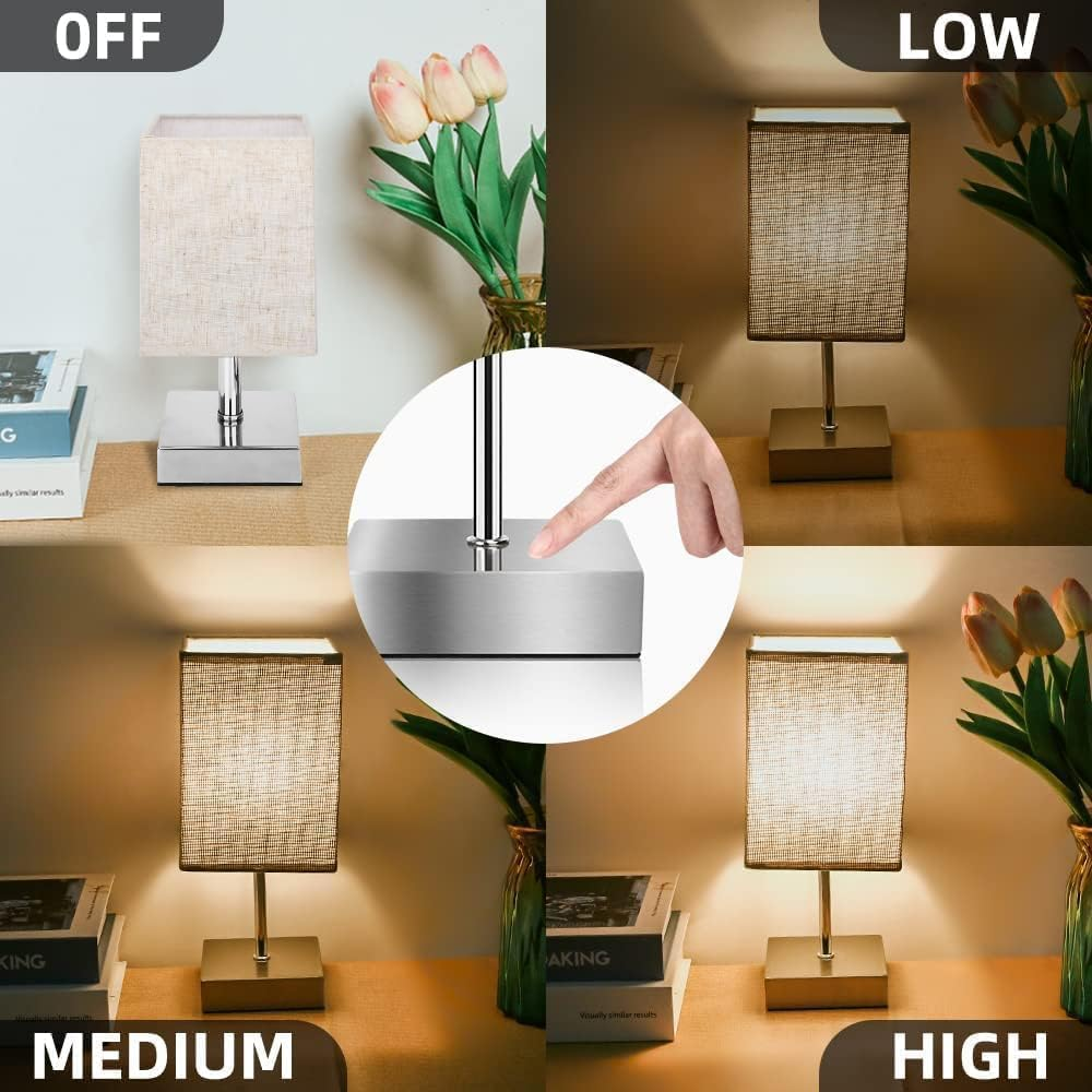 Kinsdan Table Lamp, 3-Way Dimmable Touch Control Bedside Lamps, Bedside Table Lamps with Flaxen Fabric Shade for Bedroom Living Room,Led Bulb Included