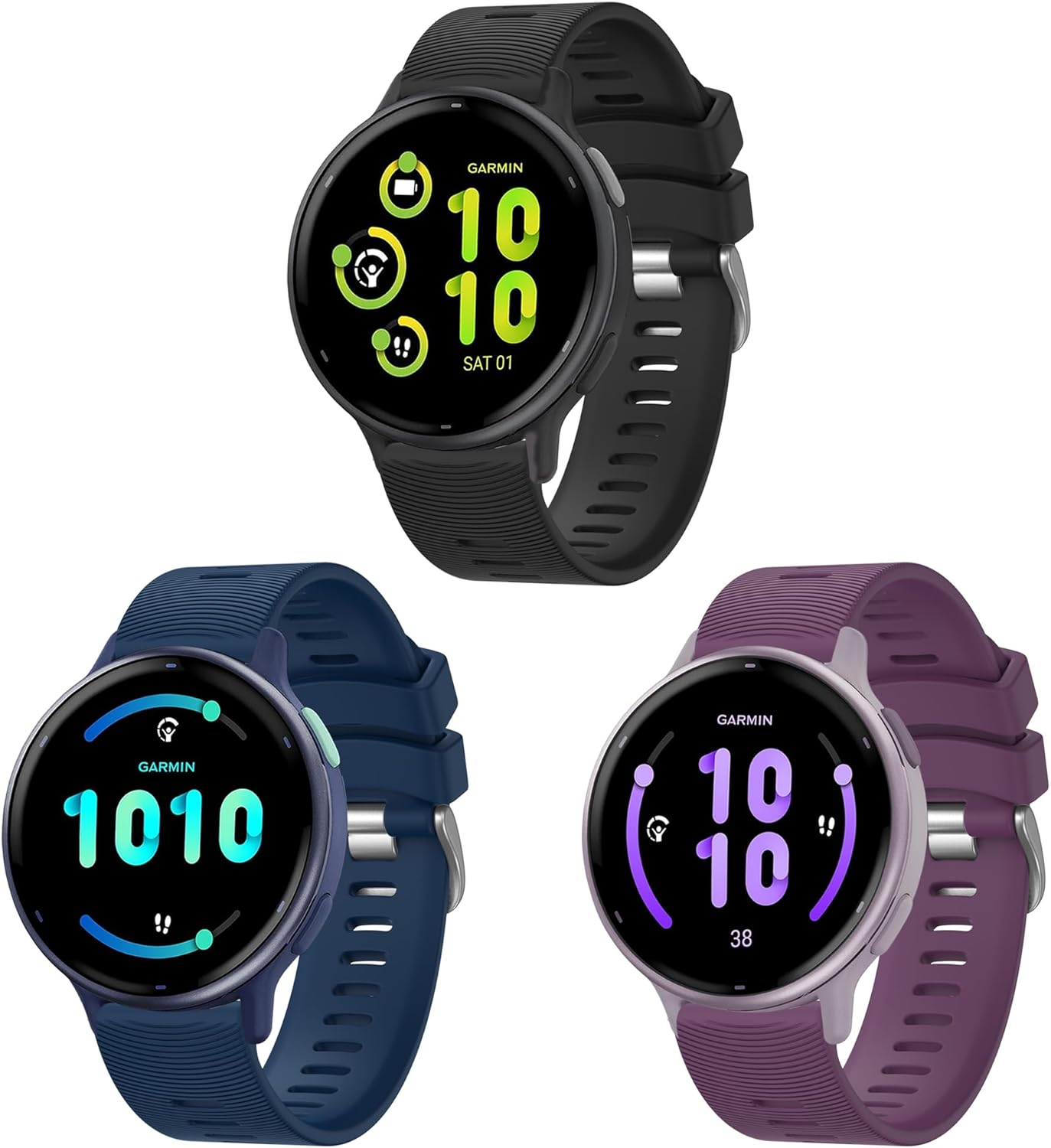 3 Pack Sport Bands for Garmin Vivoactive 5 Bands/Vivoactive 3 Bands, 20Mm Soft Silicone Wristband Straps for Garmin Forerunner 245/245 Music Band