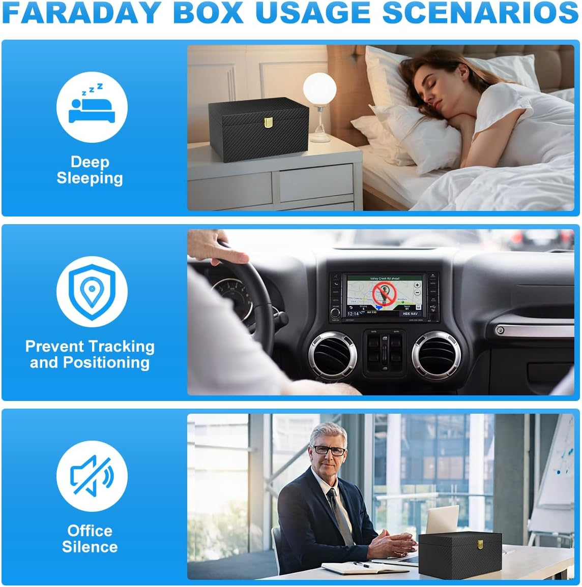 Faraday Box with 2 Faraday Bags, Keyless Entry Car Key Safe Protector, RFID Signal Blocking Pouch Cage for Keys and Phones, Faraday Cage Signal Blocker Box image number 1