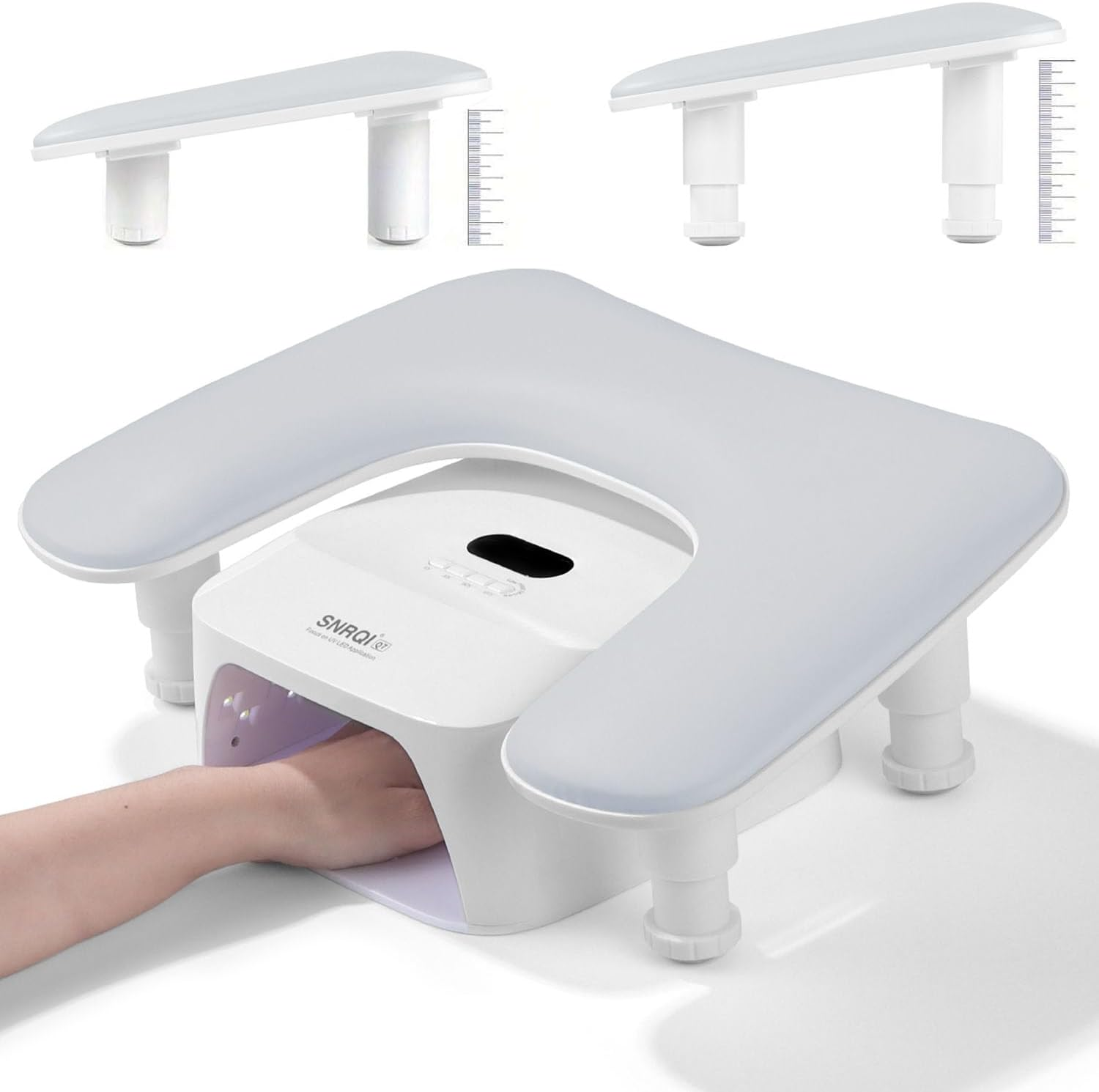 New Upgrade Height Adjustable Nail Arm Rest for Nails Tech - Ergonomic Slope Angle Hand Rest for Nails Tech Height Adjustable U-Shaped Manicure Nail Arm Rest Stand White Big Armrest Microfiber PU Leather Hand Rest Pillow for Acrylic Nail Art Cushion (White)