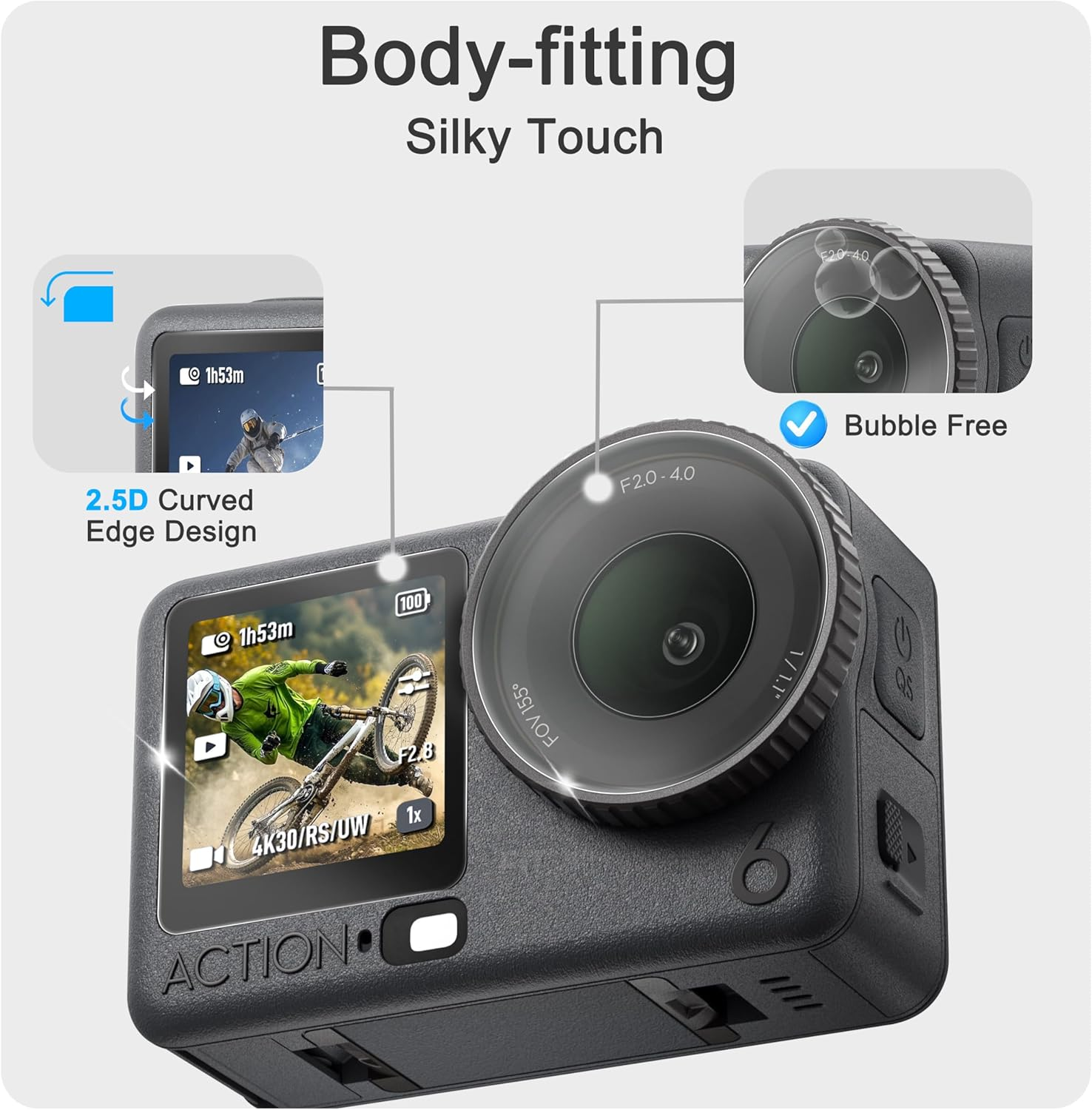 Fitstill 10PCS Screen Protector Appliable for DJI Osmo Action 6,Ultra HD 0.3Mm Tempered Glass,9H Hardness Scratch Resistant Anti-Fingerprint Bubble Free Action6 Camera Accessories Kit image number 3