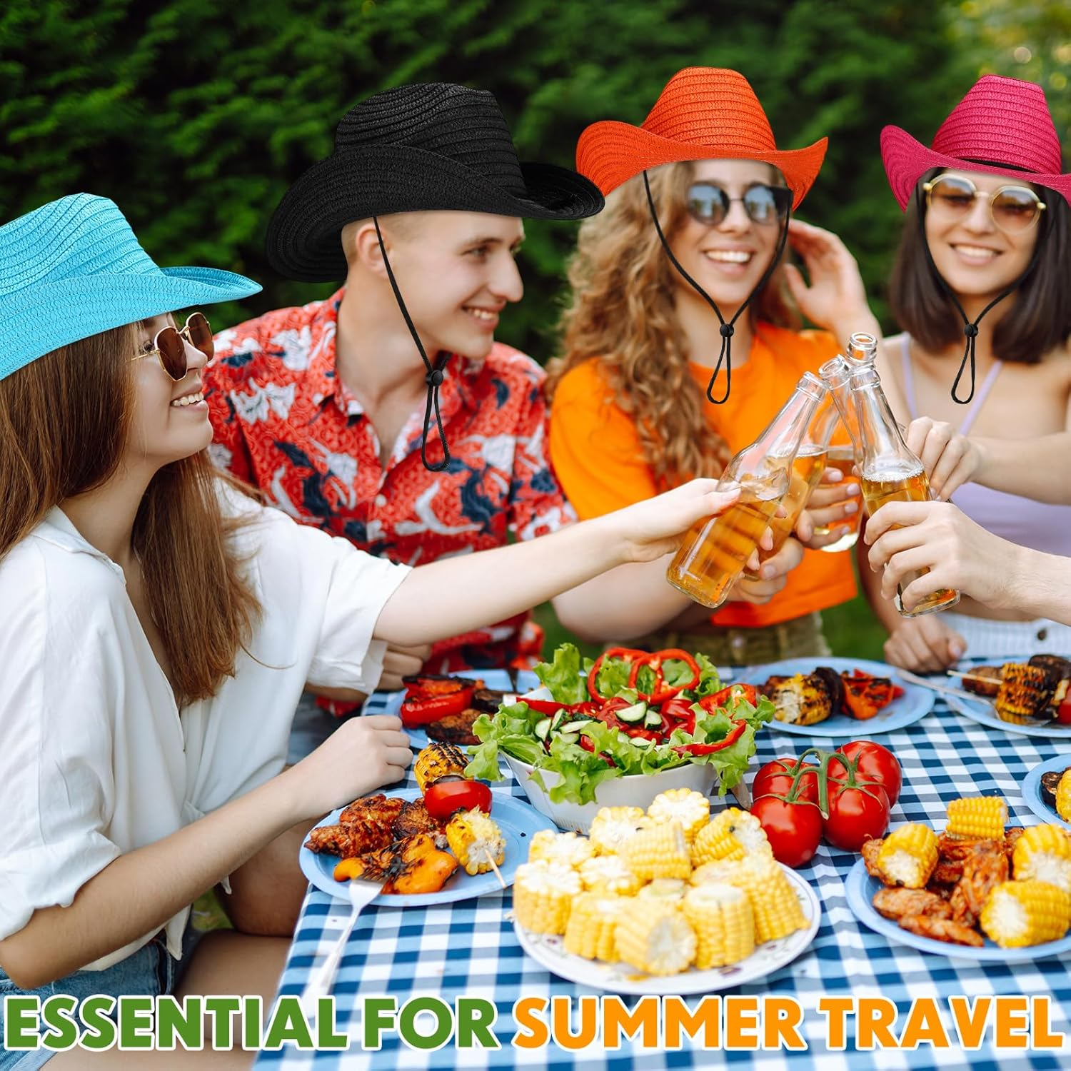 Unittype Adult Cowboy Hat Bulk Western Party Straw Hat Unisex Cowboy Cowgirl Set for Women Men image number 2