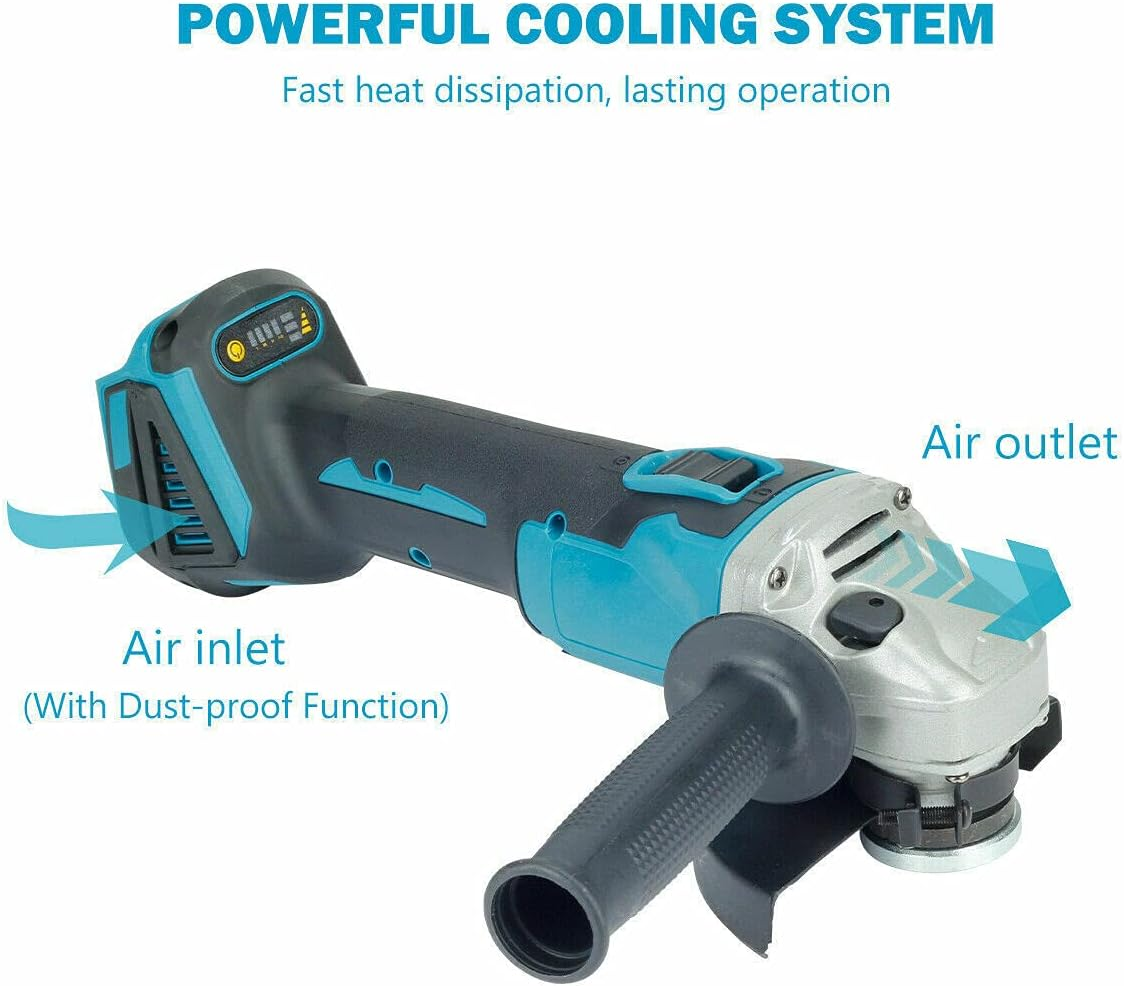 TOBAIL Cordless Brushless 18V 125Mm Angle Grinder with 2 Li-Ion 3A Battery, 5 Disc, Battery Charger Angle Grinder Kit Carrying Case image number 2