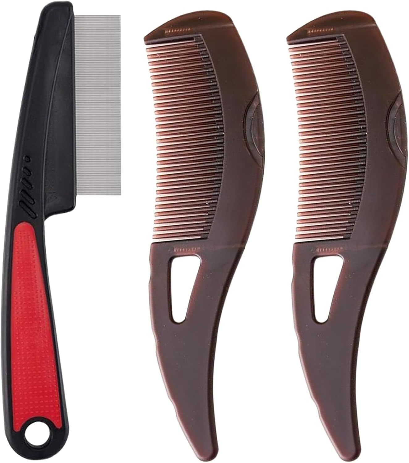 TELAIN 3 Piece Scalp Care Combs &ndash; Hollow Teeth for Removing Flakes & Massage Brushes for a Healthy Scalp, Removing Dirt and Dandruff, Brown, Black & Blue (Set of 3)