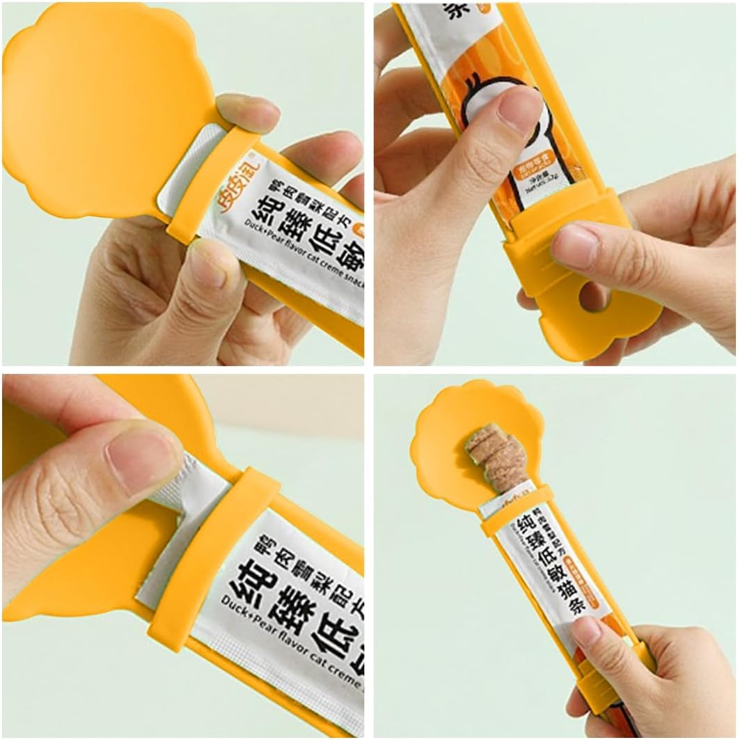 Zayookey 4Pcs Cat Strip Feeders Set,Cat Wet Treat Spoon Squeeze,Spatula Pet Can Opener,Multifunctional Flower Shape Cat Food Dispenser Sliding Happy Spoon for Cats image number 2