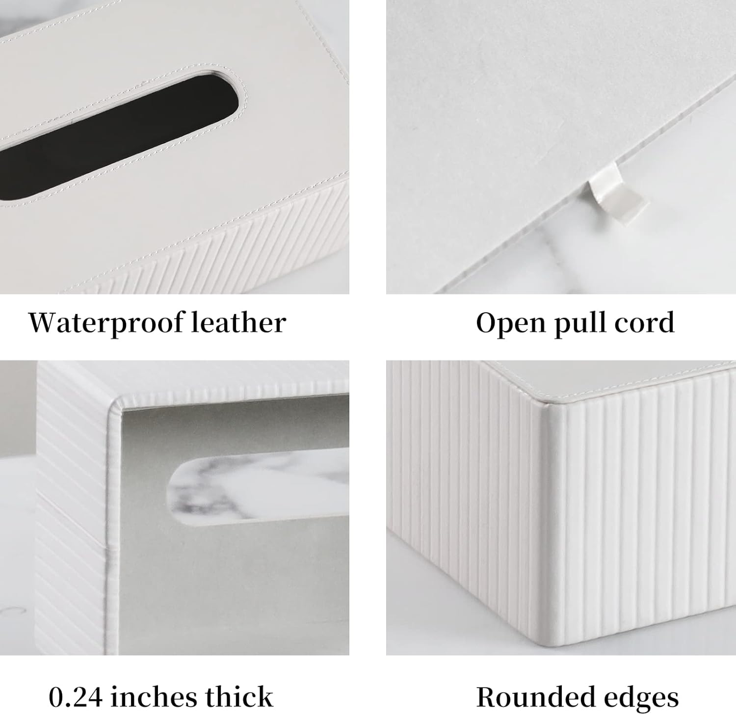 Stylish PU Leather Rectangle Tissue Box Cover with Magnetic Bottom for Bathroom Bedroom Office (White Stripes) - Black image number 3