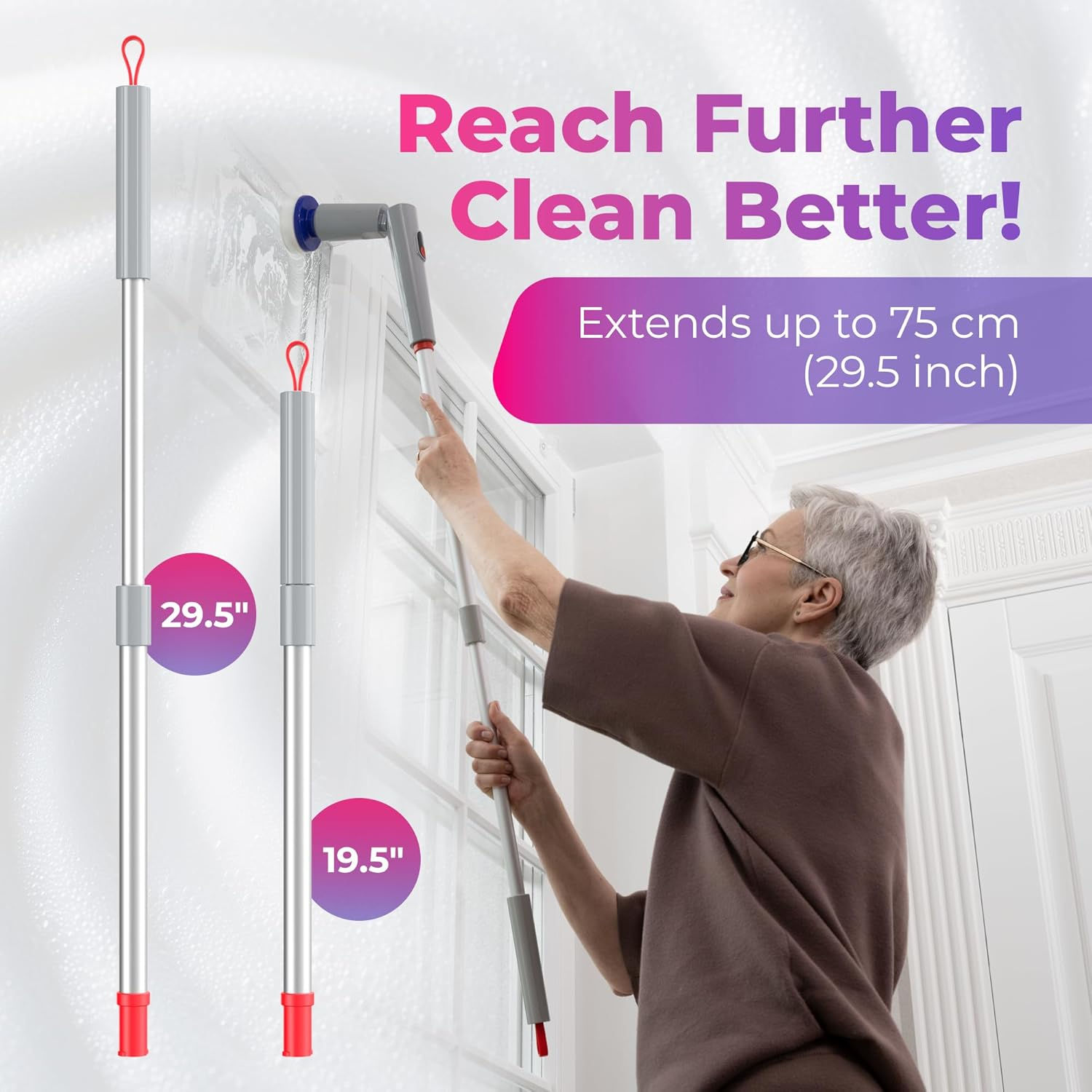 Synoshi Pro Extension Handle for Electric Cleaning Brush - Telescopic Aluminium Handle, Adjustable, Ideal for High Ceilings, Walls & Hard to Reach Areas - Robust Design image number 6
