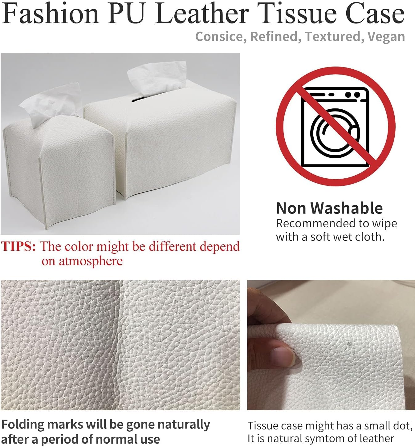 Modern Square Tissue Box Cover, PU Leather Decorative Holder Organizer with Velcro for Home, Car, Bathroom & Office Use - SZTTY (Camel) image number 2