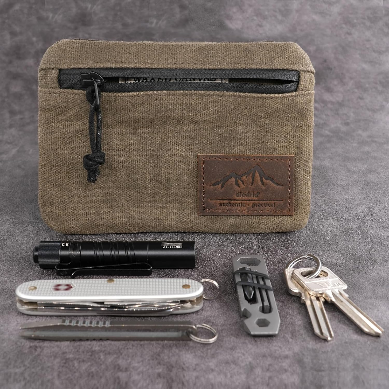 Diodrio Belt Zipper Pouches for Men Women Compact EDC Pouch, YKK Zipper, Anti-Theft Pickpocket Proof Safety Wallets, Waist Pack for Traveling Hiking, Water Resistant, Tough Waxed Canvas, Olive image number 5