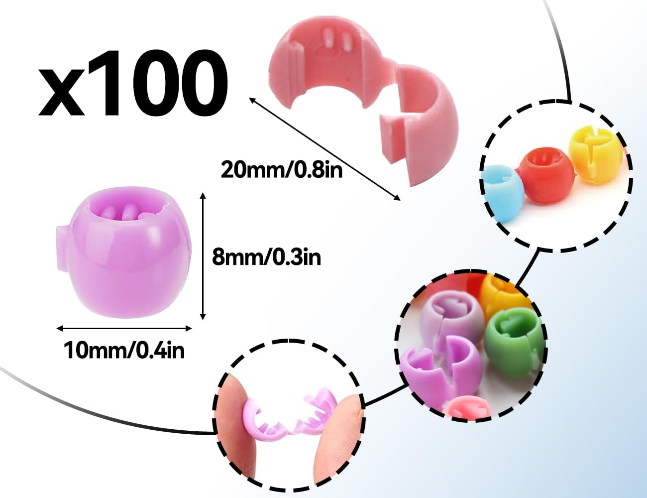 KAPSING Pack of 100 Colourful Hair Beads for Clips, Plastic Beads, Hair for Hair Accessories, Girls, Children image number 5