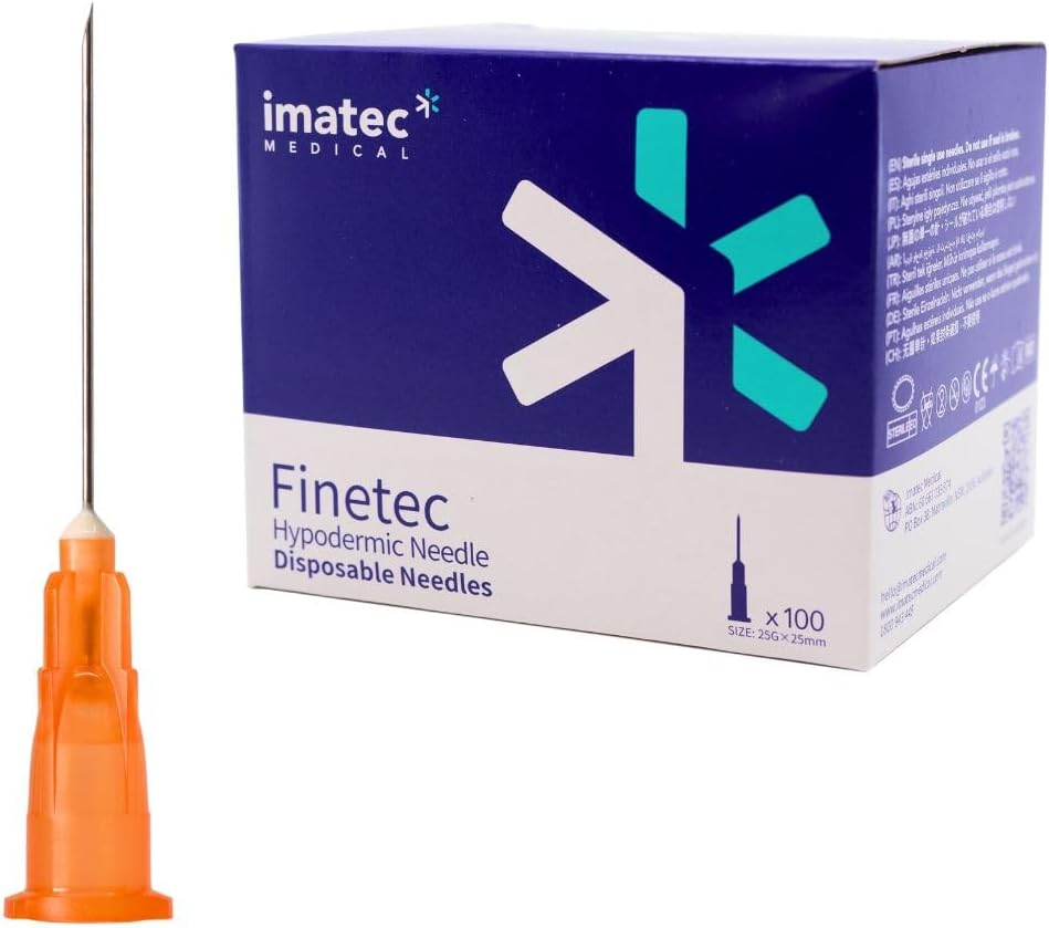 25G X 25Mm Needles &ndash; 1 Inch, Box of 100 &ndash; Sterile, Disposable Luer Lock Needle Tips for Syringes &ndash; Science, Lab, and Experimental Use - Imatec image number 1