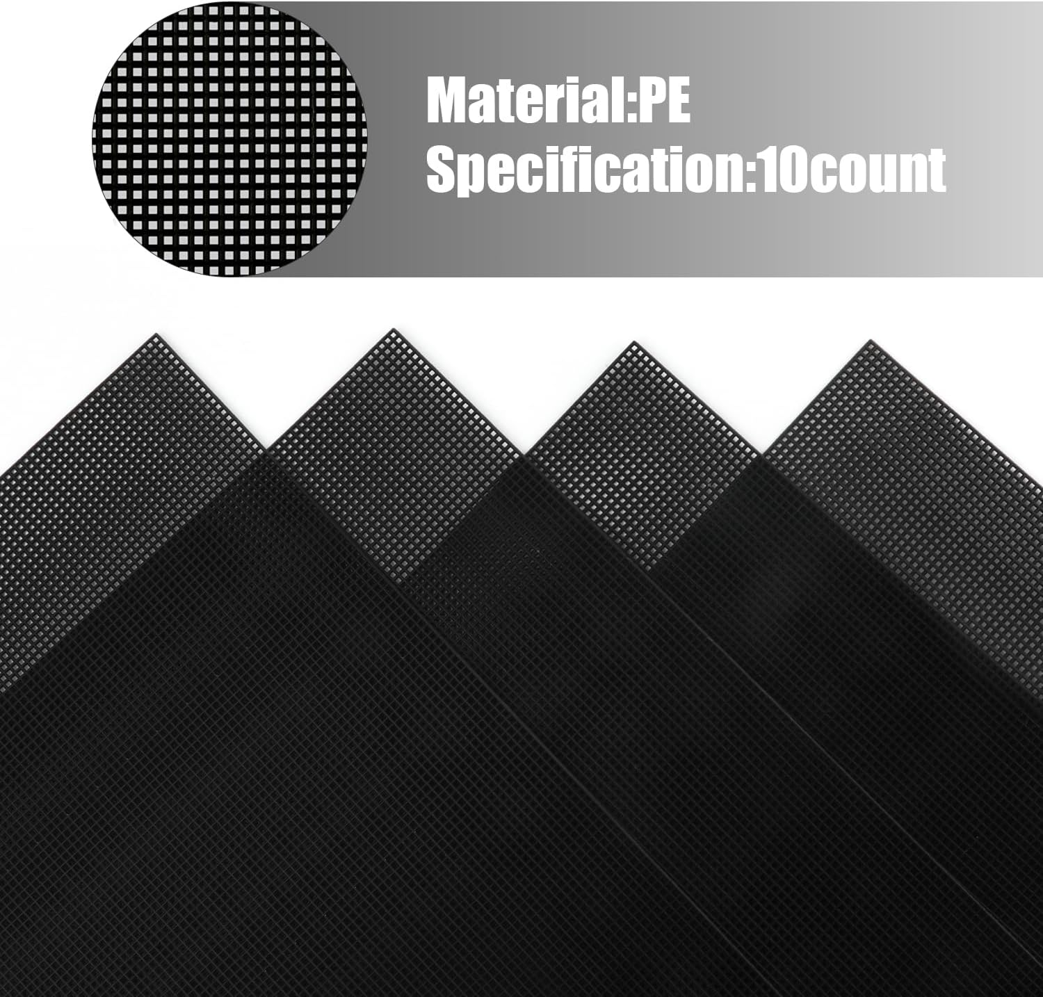 Pack of 4 Mesh Canvas Sheets, Plastic, 34.5 X 26.4 Cm, 10 CT Plastic Mesh Canvas Sheets, Cross Stitch Plastic Aida Mesh Screen for Crafts, DIY, Crochet Projects (Black)