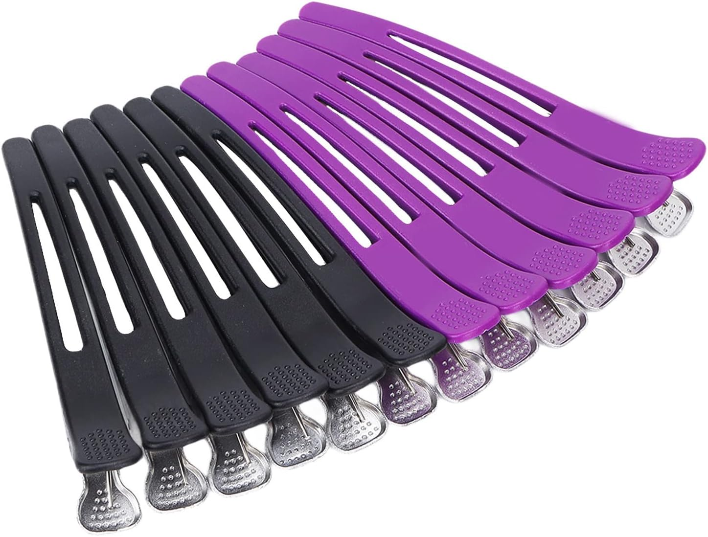 Pack of 12 Duckbill Clips, Hair Clips for Styling Cuts, Non-Slip Long Hair Clips with Silicone Band, Clips for Hairdressers (Black, Purple) image number 3