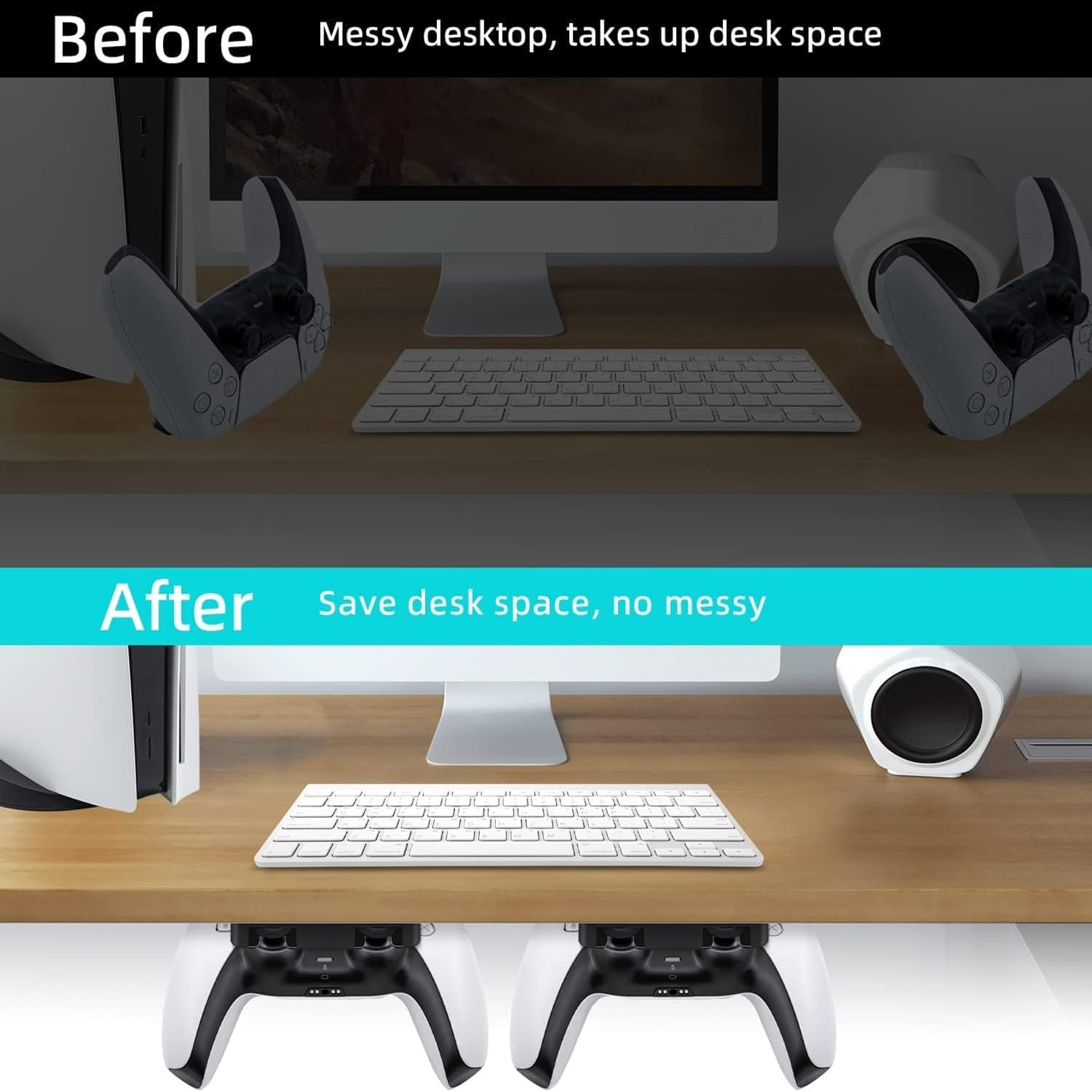 JCZD 2 Pcs under Desk Controller Holder Replacement Compatible with PS4 PS5 - Black ABS under Desk Mount (9X3.9X1.3Cm) image number 1