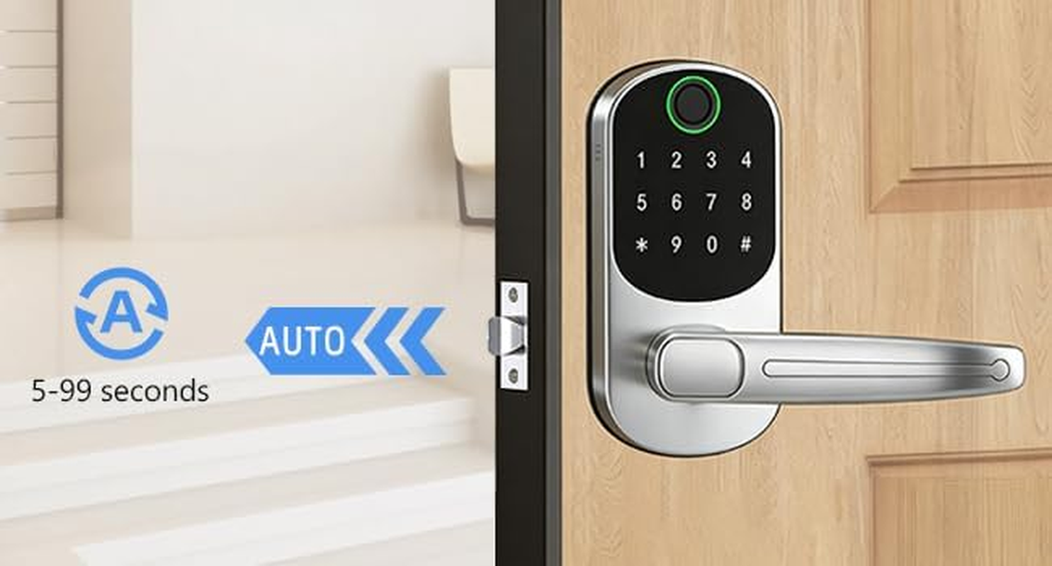 Silver Smart Lock - Electronic Door Lock with 5-In-1 Access - Fingerprint, Code, App, Key & Card Entry for Home, Rental，Office & Hotel Use image number 3