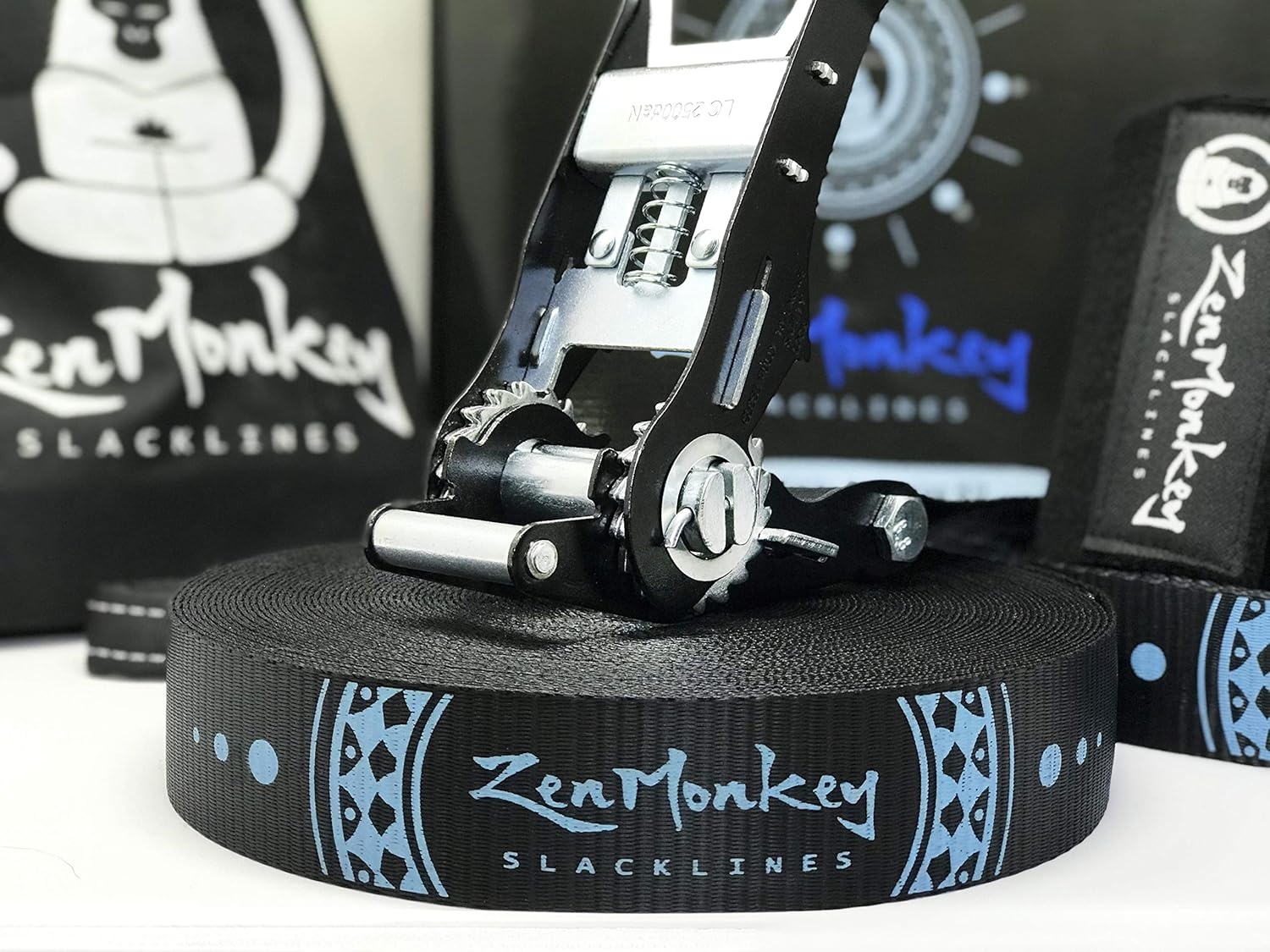Zenmonkey Infinity Slackline Kit - 100 Foot Longline Slackline with Ergo Ratchet, Tree Protectors, Cloth Carry Bag and Instructions - Easy Setup for the Family, Kids and Adults image number 2