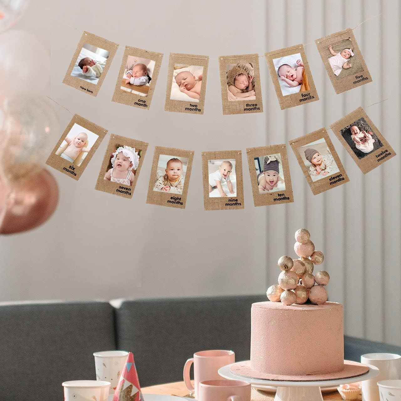 1St Baby Birthday Photo Banner from Newborn to 12 Months, Monthly Milestone Photograph Rustic Bunting Garland for Baby First Birthday Decoration by Ucity image number 1