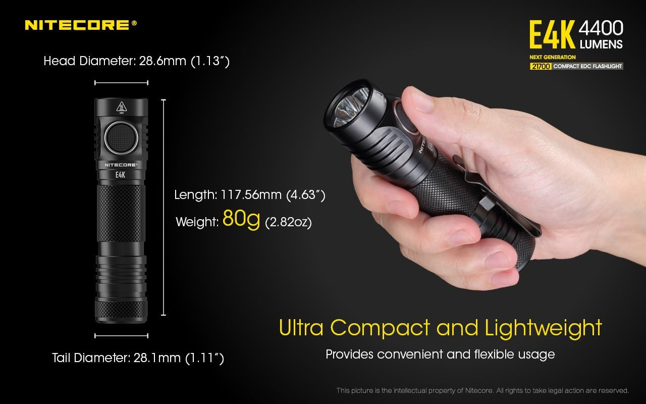 NITECORE E4K Compact Rechargeable Flashlight Torch for Outdoor and Camping, 4400 Lumens, Black image number 1