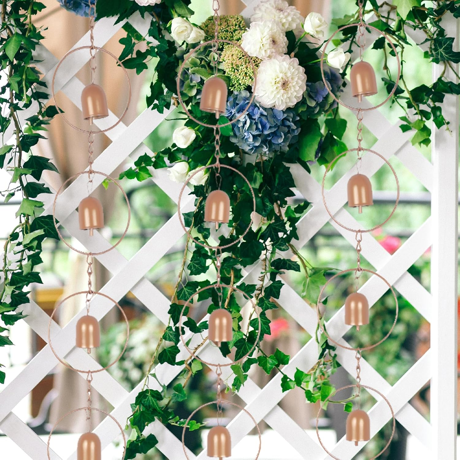 49-Inch Rain Chain with Vintage Bell Charms for Gutters - Elegant Home Decor and Rainwater Collection image number 3