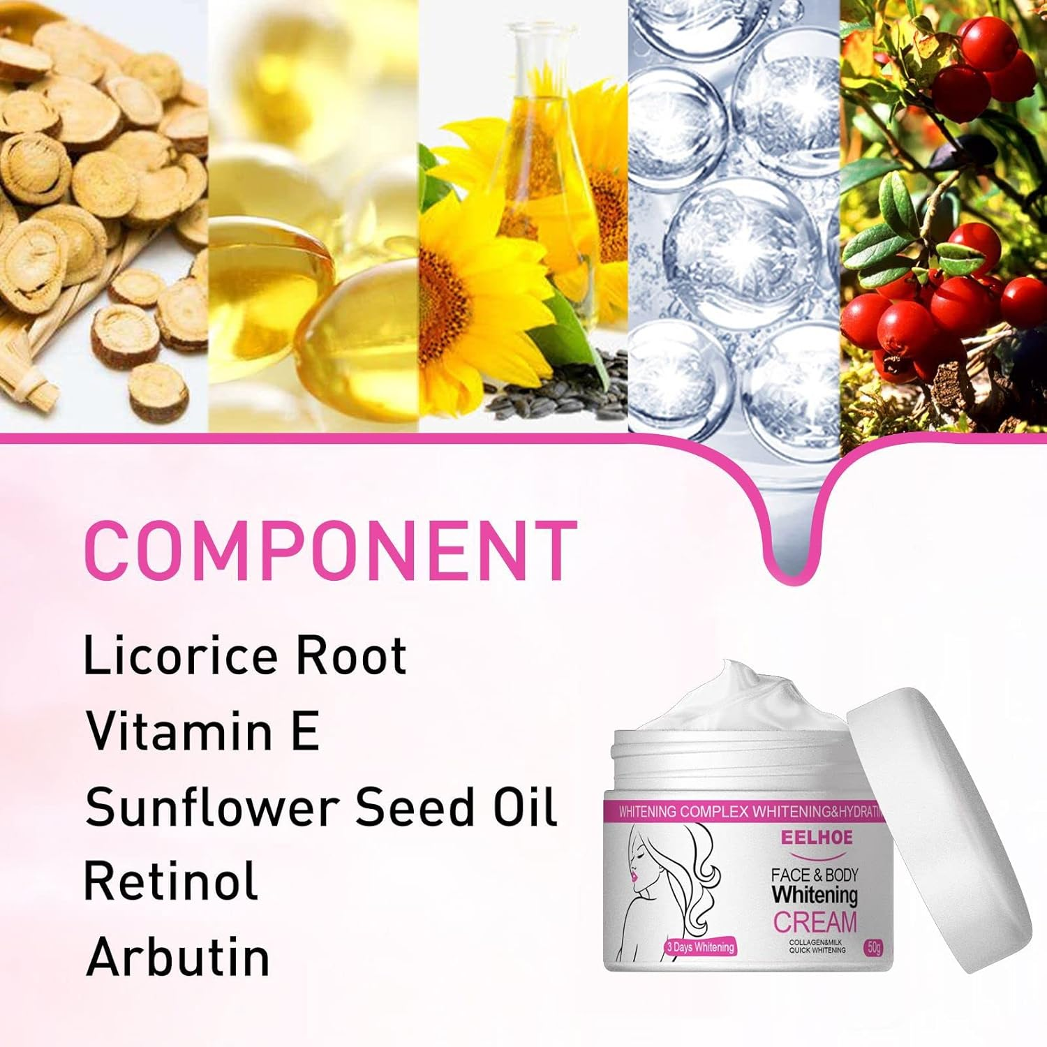 2Pcs Face and Body Whitening Cream, Dark Skin Permanent Bleching Cream Whitening Lightening Brightening, Retinol Whitening Cream for Underarm Armpit Knees Elbows Sensitive Area -50G image number 3