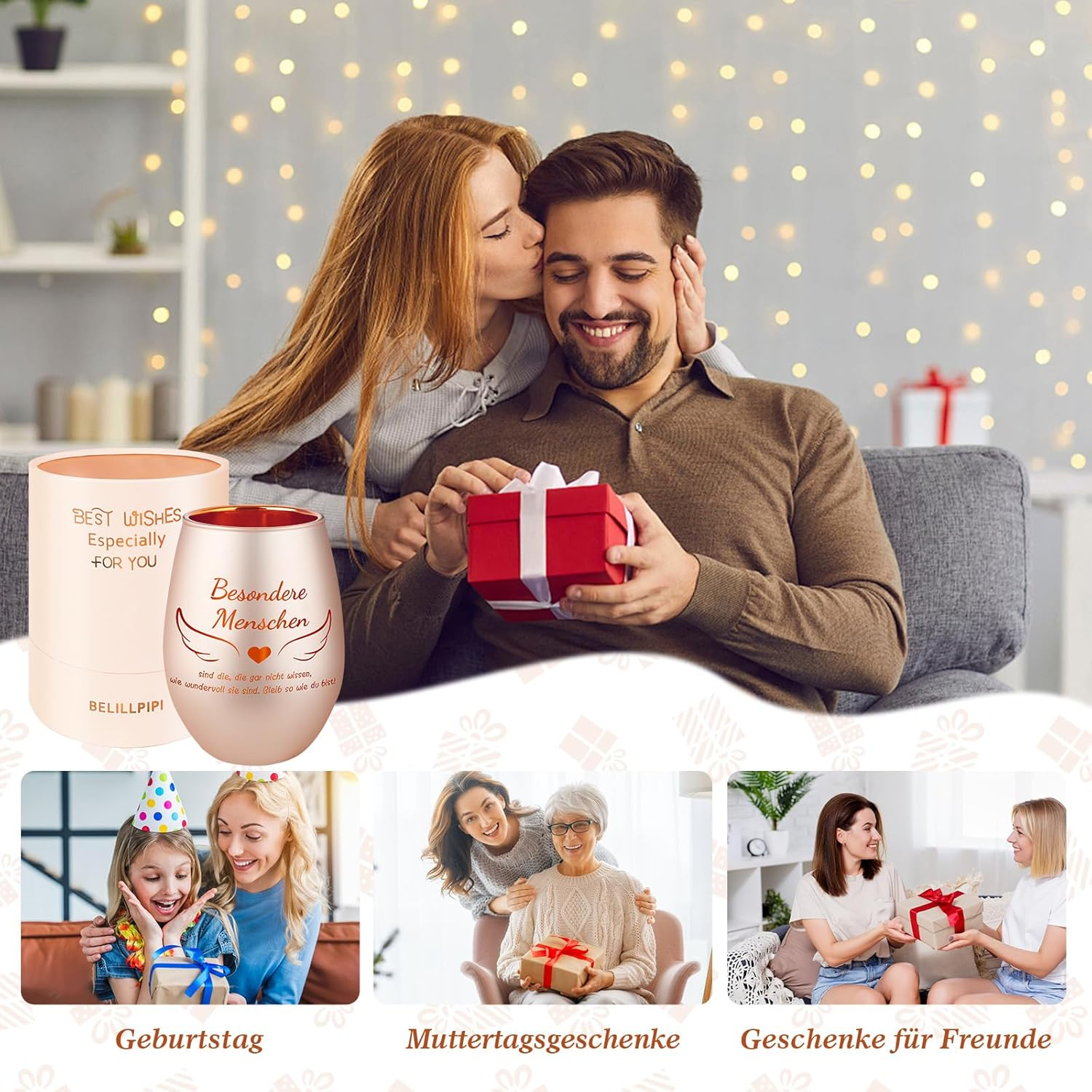 Belillpipi Gifts for Women, Glass Lantern in Rose Gold with Gift Box, Tea Light Holder with Engraving, Special Gift for Birthday, Christmas, Thank You Gift for Colleagues, Teachers image number 2