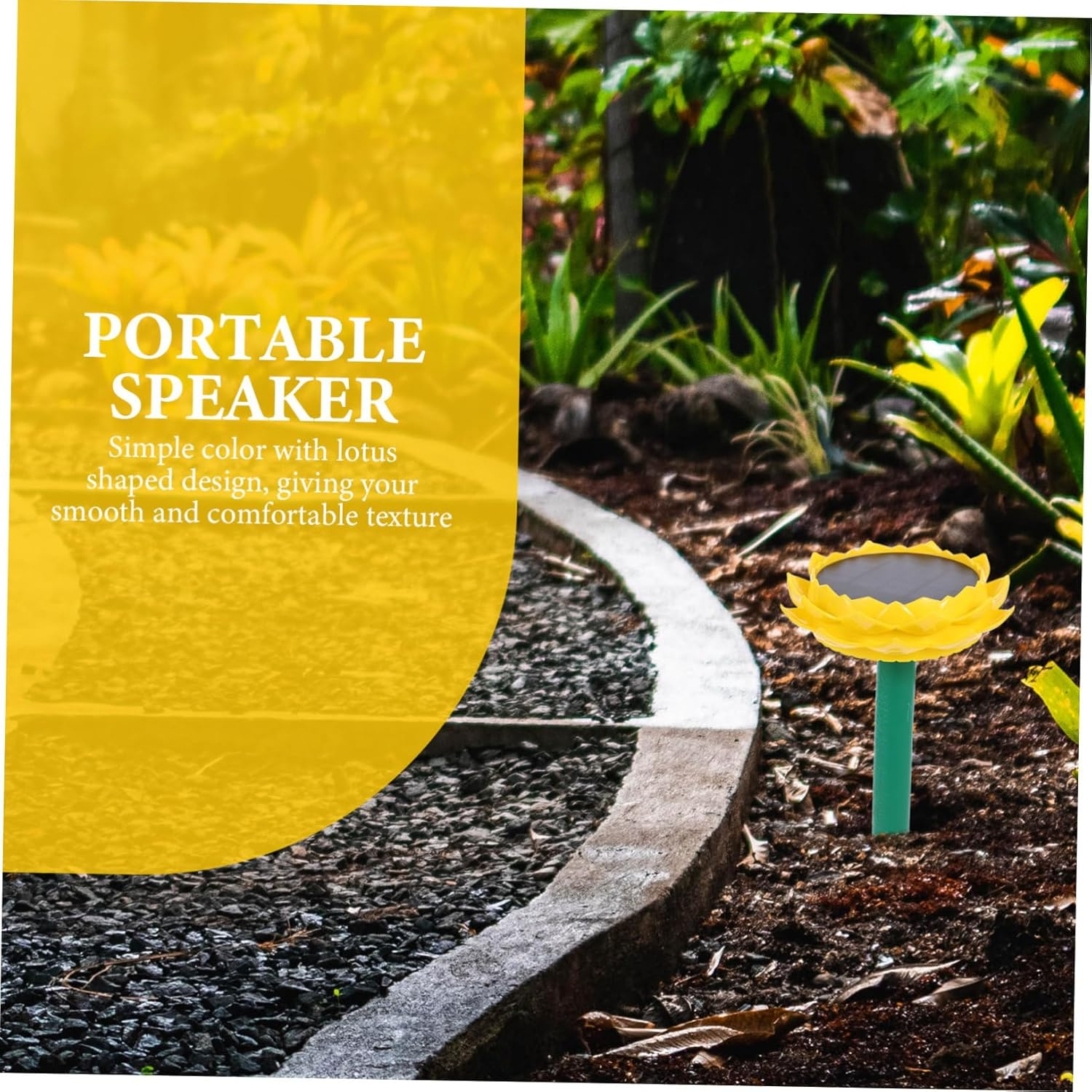 Homoyoyo Solar Powered Lotus Shaped Waterproof Speaker Buddha Songs Player Portable Outdoor Wireless Speaker Garden Decor Yellow