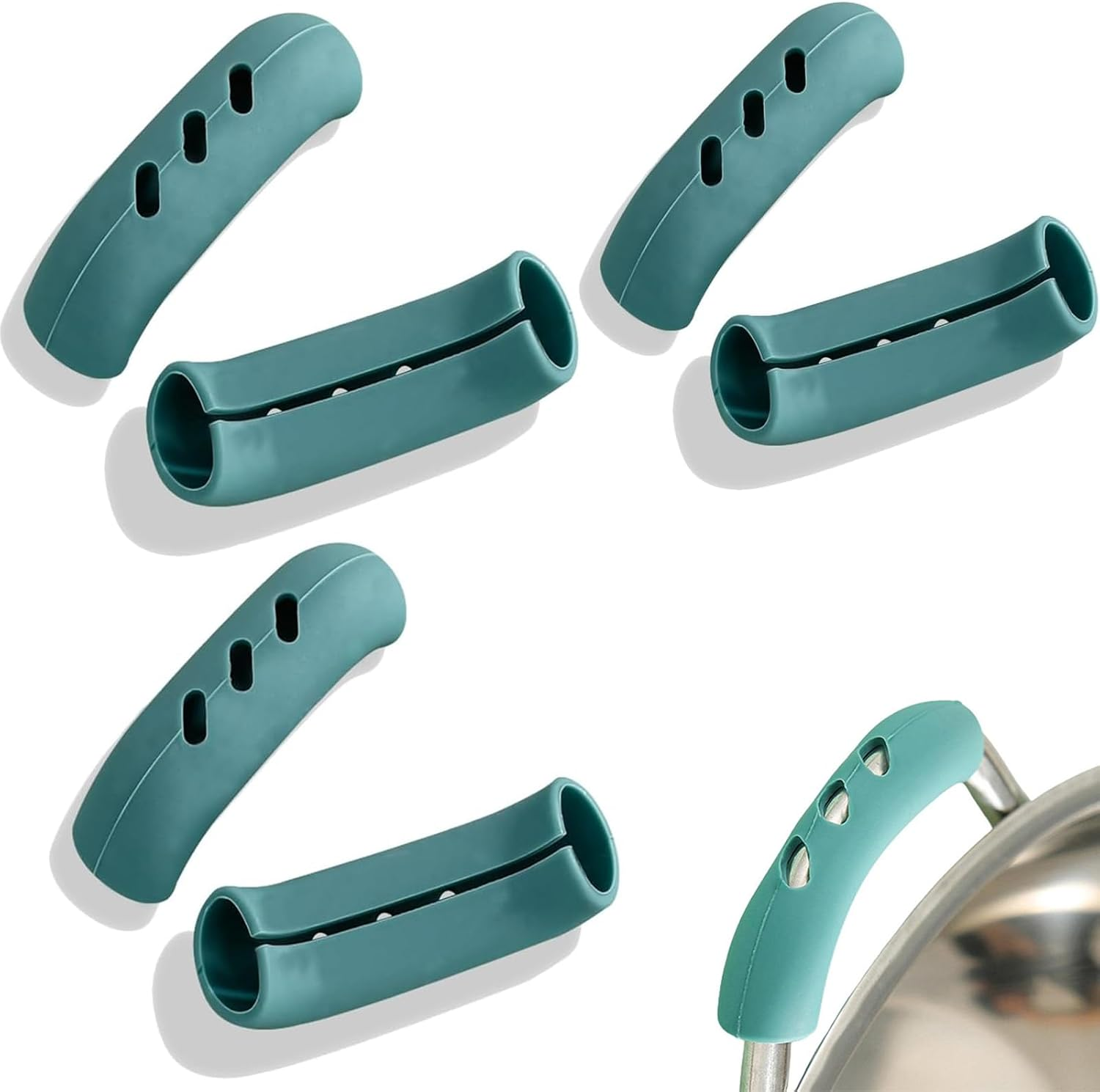 6Pcs Silicone Assist Handle Holder Grip,Non Slip Pot Grip Handle Sleeve,Non-Slip Pot Handle Covers, for Frying Cast Iron Skillet Metal Pan (3 Colors)