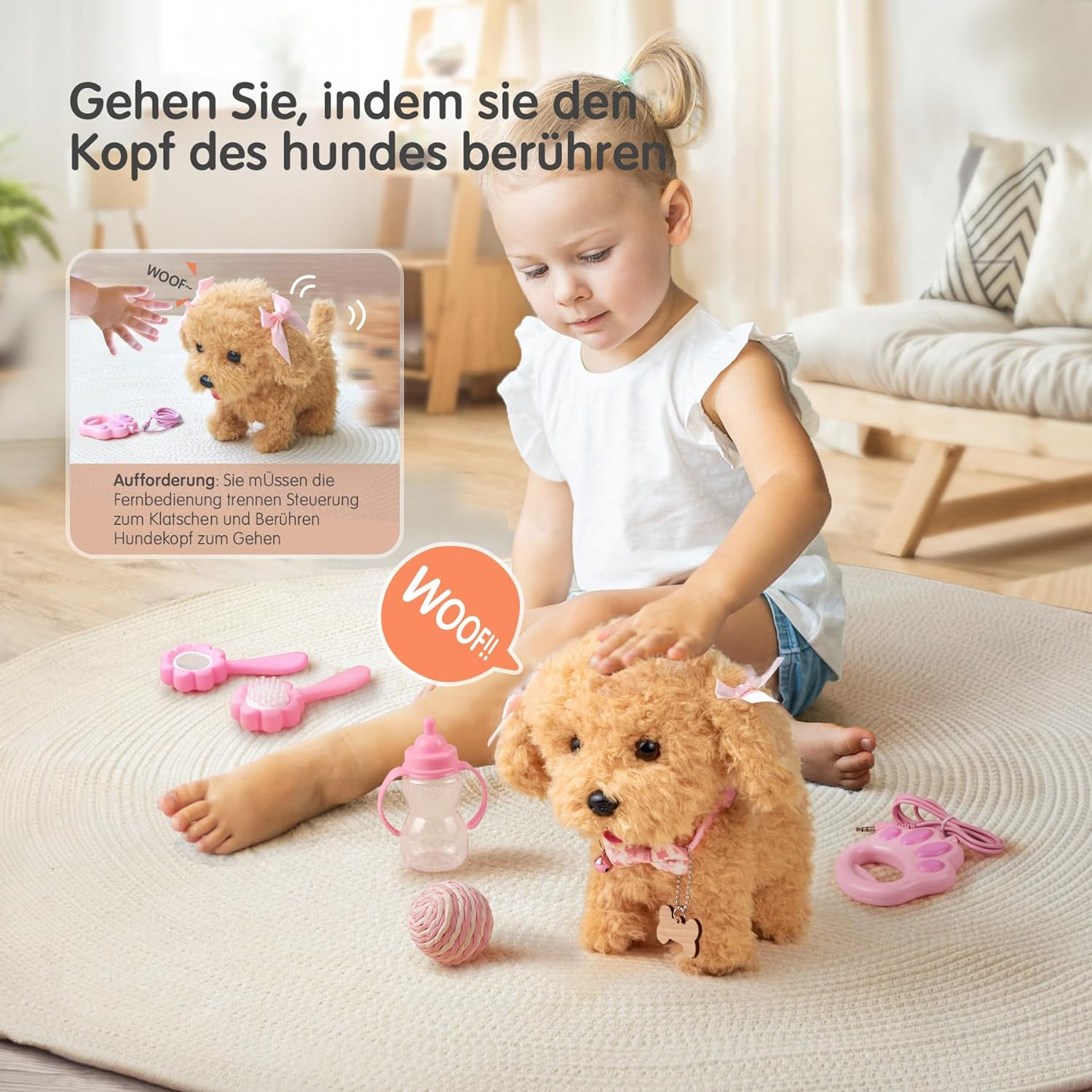 Walking Dog Toys for Kids,Remote Control Electronic Plush Puppy Toy Dog,Interactive Robot Puppy Barking Wagging Tail Toys for Toddlers Girls Grandchildren image number 1