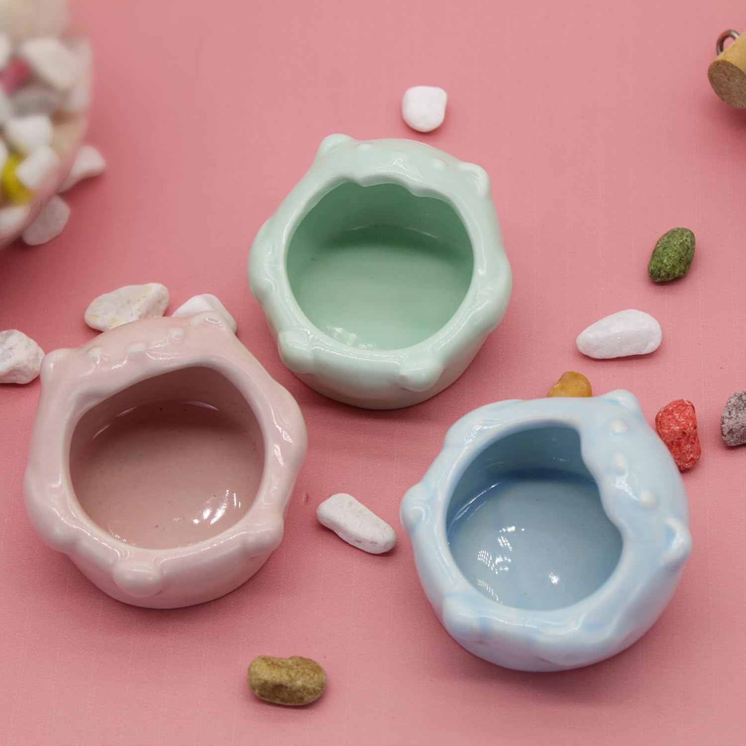 Luckyopt Small Ceramic Pet Hamster Bowl, Easy to Clean anti Flipping Small Animal Bowls, Hamster Food and Water Bowl for Golden Bears, Rabbits, Hedgehogs, Dutch Pigs, Parrots (Green)