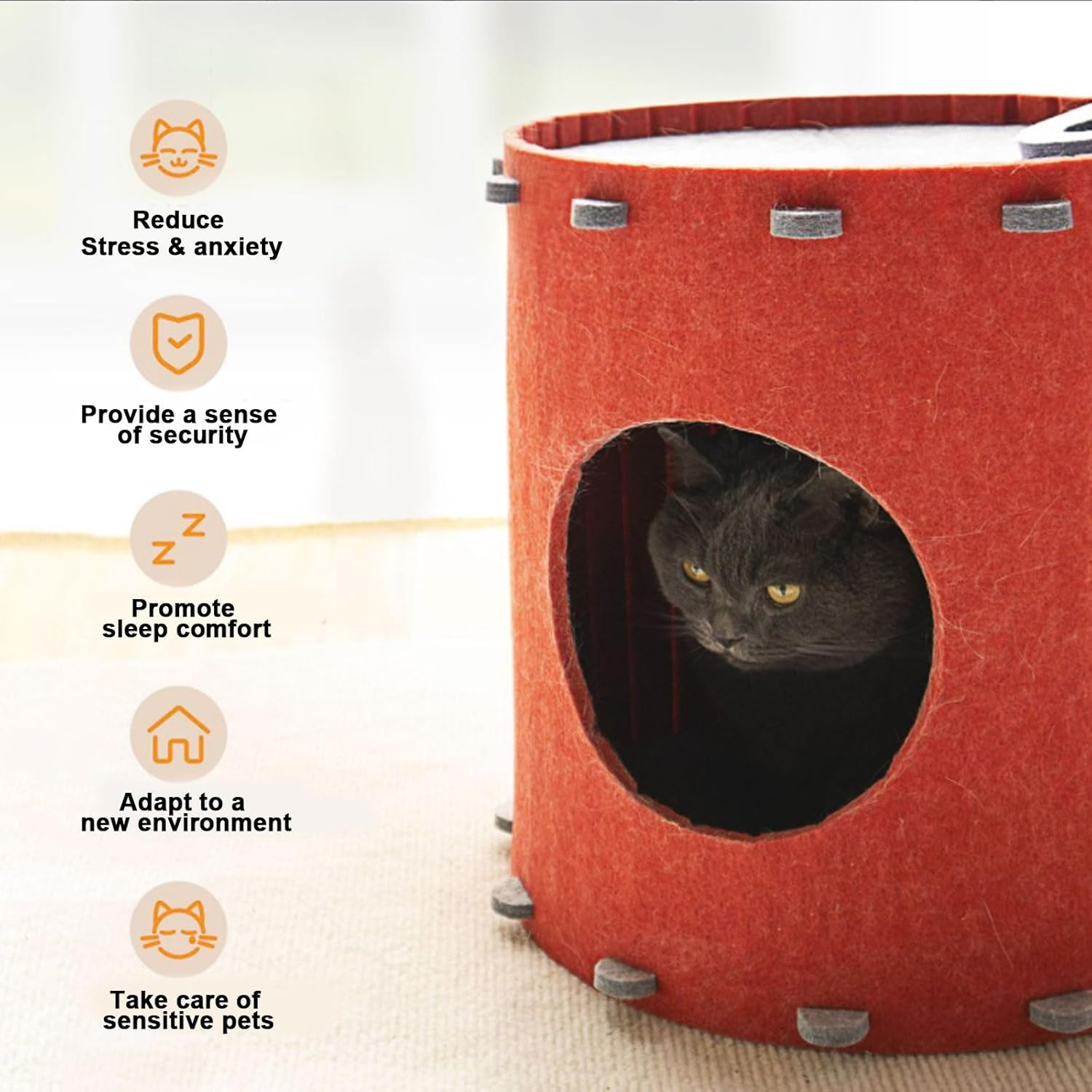Cola Felt Cat Cave, 2 Levels, Felt Cat House, Cat Bed, Cat Cave for Cats, 42 X 41 X 41 Cm, Cat House for Rental, Cats for Sleeping, Hiding and Romping