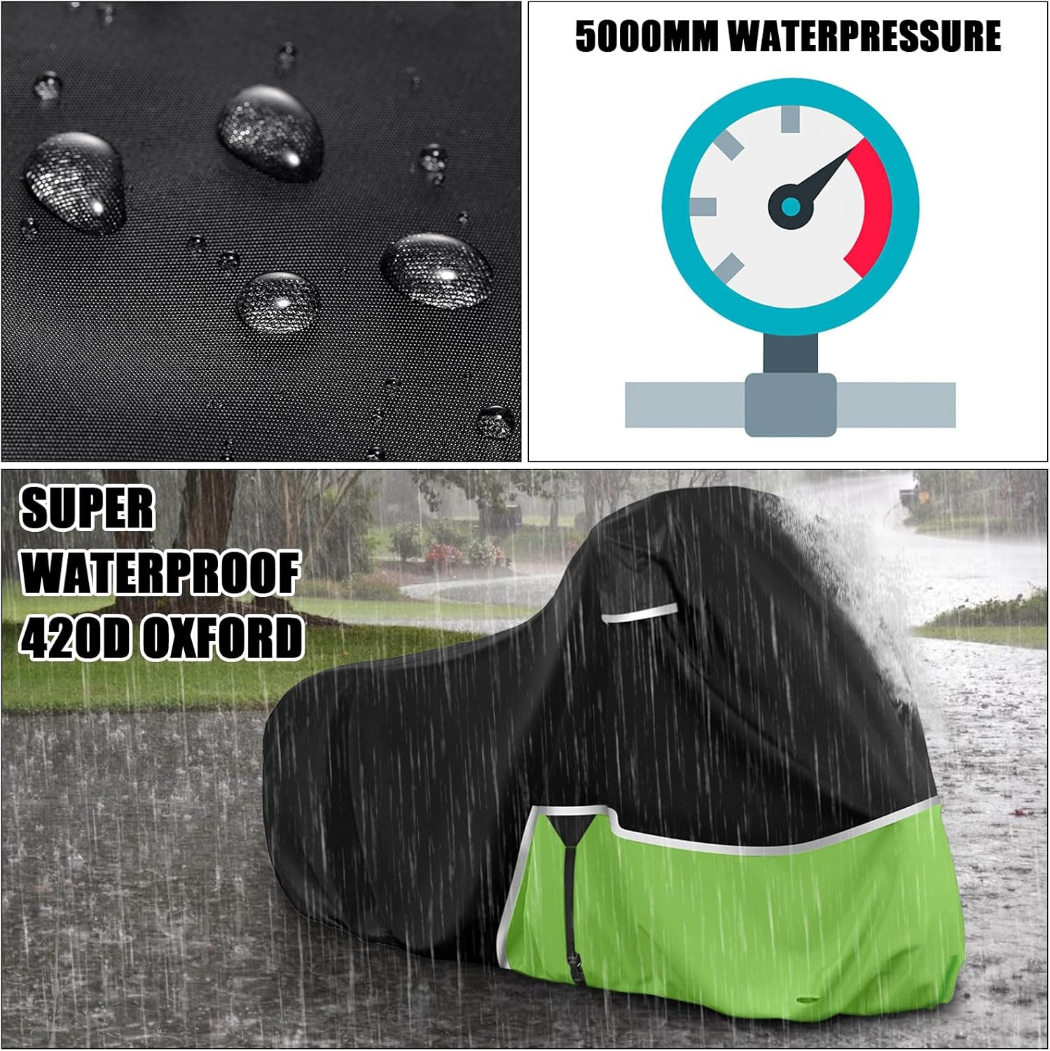 Waterproof Motorcycle Cover Replace for Kawasaki KLR 650 Versys X300 650 without Trunk Models, 420D Oxford Cloth Motorcycle Cover for Snow Rain Dust Protection image number 6