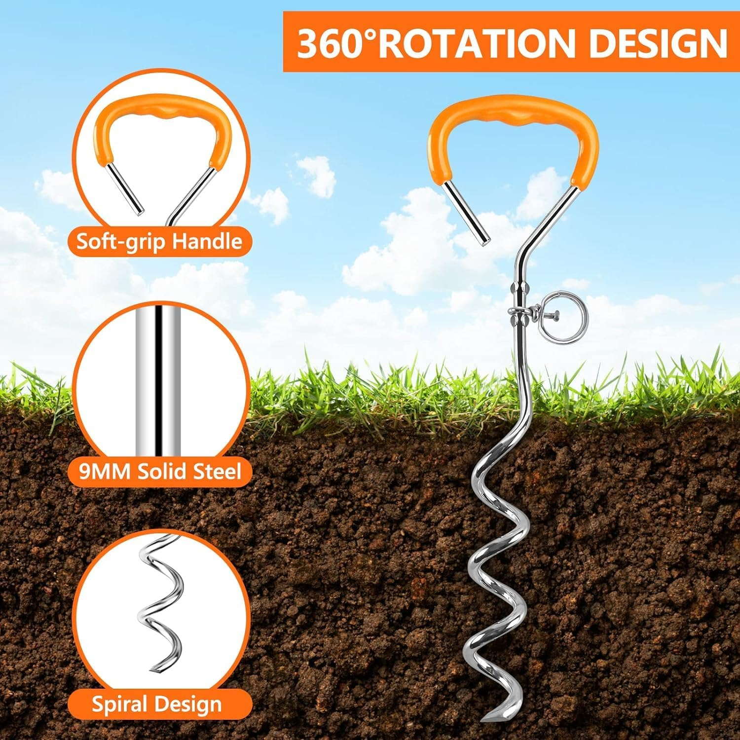 Dog Tie Out Cable and Stake with Rotating Hook and Shock Spring, 20Ft Yard Leash for Small and Medium Dogs up to 60 Lbs, Lead for Outside, Yard and Camping (Blue, 20FT) - Red image number 4