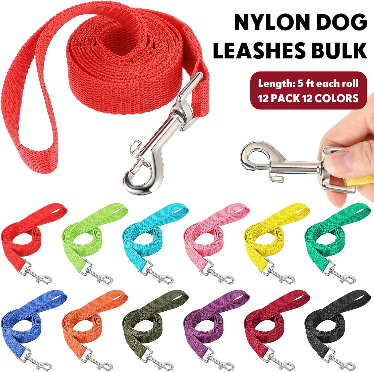 12 Pcs Nylon Dog Leash Bulk 5Ft Dog Training Leash 12 Colors Puppy Line Traction Rope for Small Medium Puppy Training, Play, Camping, or Backyard(Bright Colors) image number 5