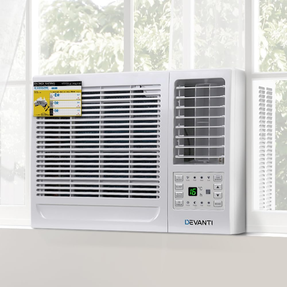 Devanti 1.7Kw Window Air Conditioner with Remote, LED Control, 3 Speeds, 2 Modes, 24Hour Timer, Cooling Fan for Bedroom, Home or Office &ndash; White image number 4