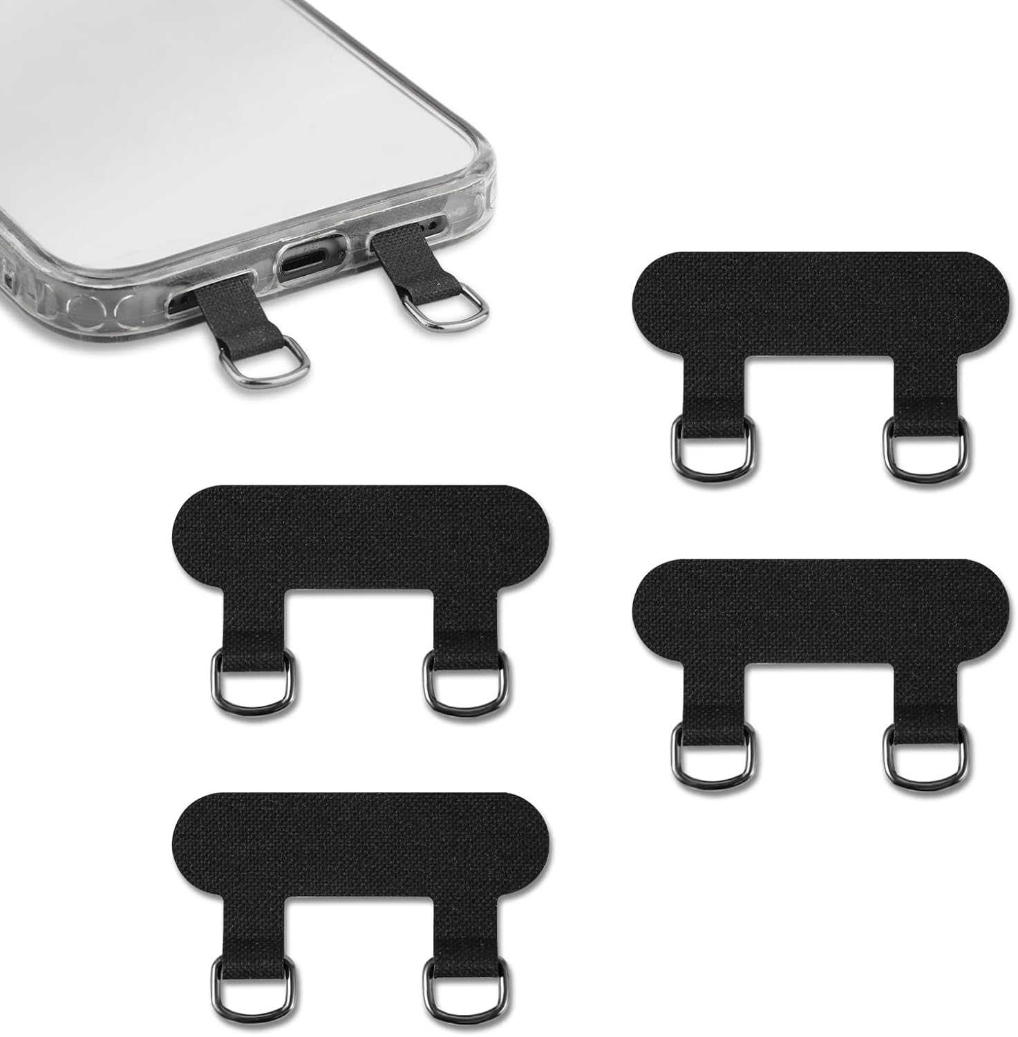 XIHIRCD 4Pcs 2 Way Phone Tether Tab, Phone Strap Patch Double Buckle Phone Lanyard Patches Phone Lanyard Pad Phone Lanyard Tether Tab Only for Full-Coverage Phone Cases with Two Speaker Holes, Black, image number 5