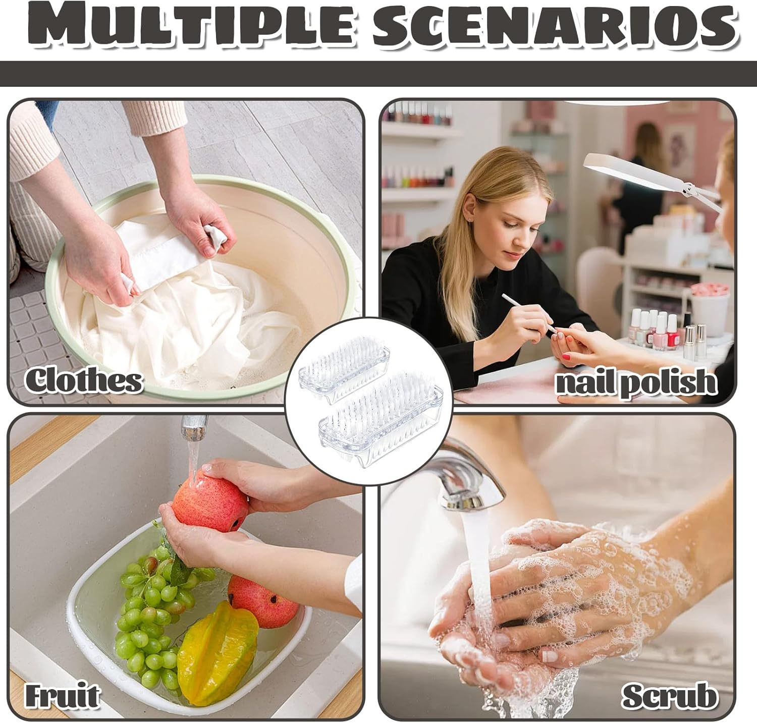 Zeaying Pack of 2 Double-Sided Nail Brush, Transparent Hand Wash Brush, Nail Brush, Hard Fingernail Brush, for Cleaning by Hand Nail Bathroom Sink image number 2