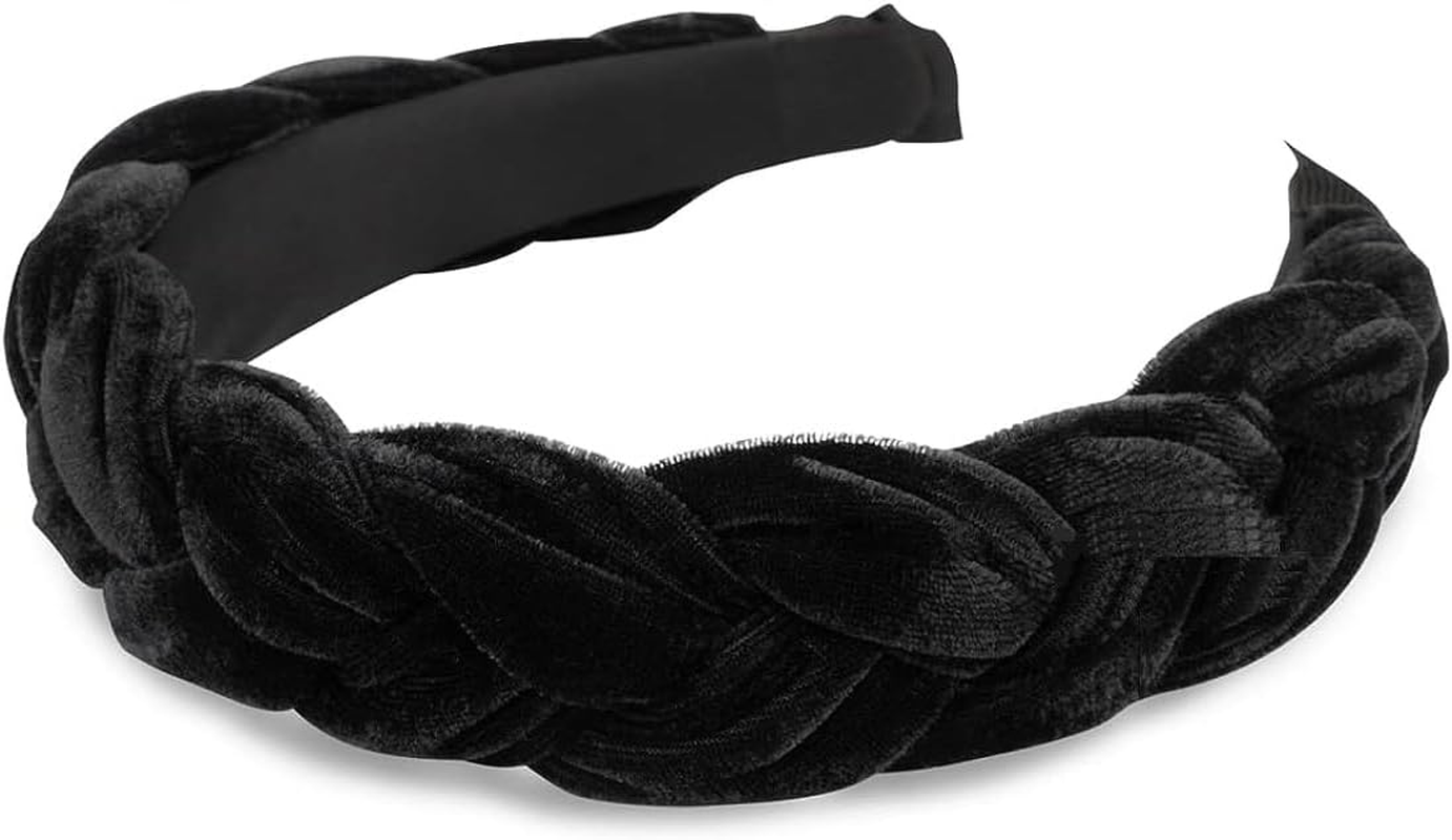 KOMUNJ Velvet Headband Braided Headband Wide Hair Band Vintage Padded Headband DIY Styling Headpiece image number 3