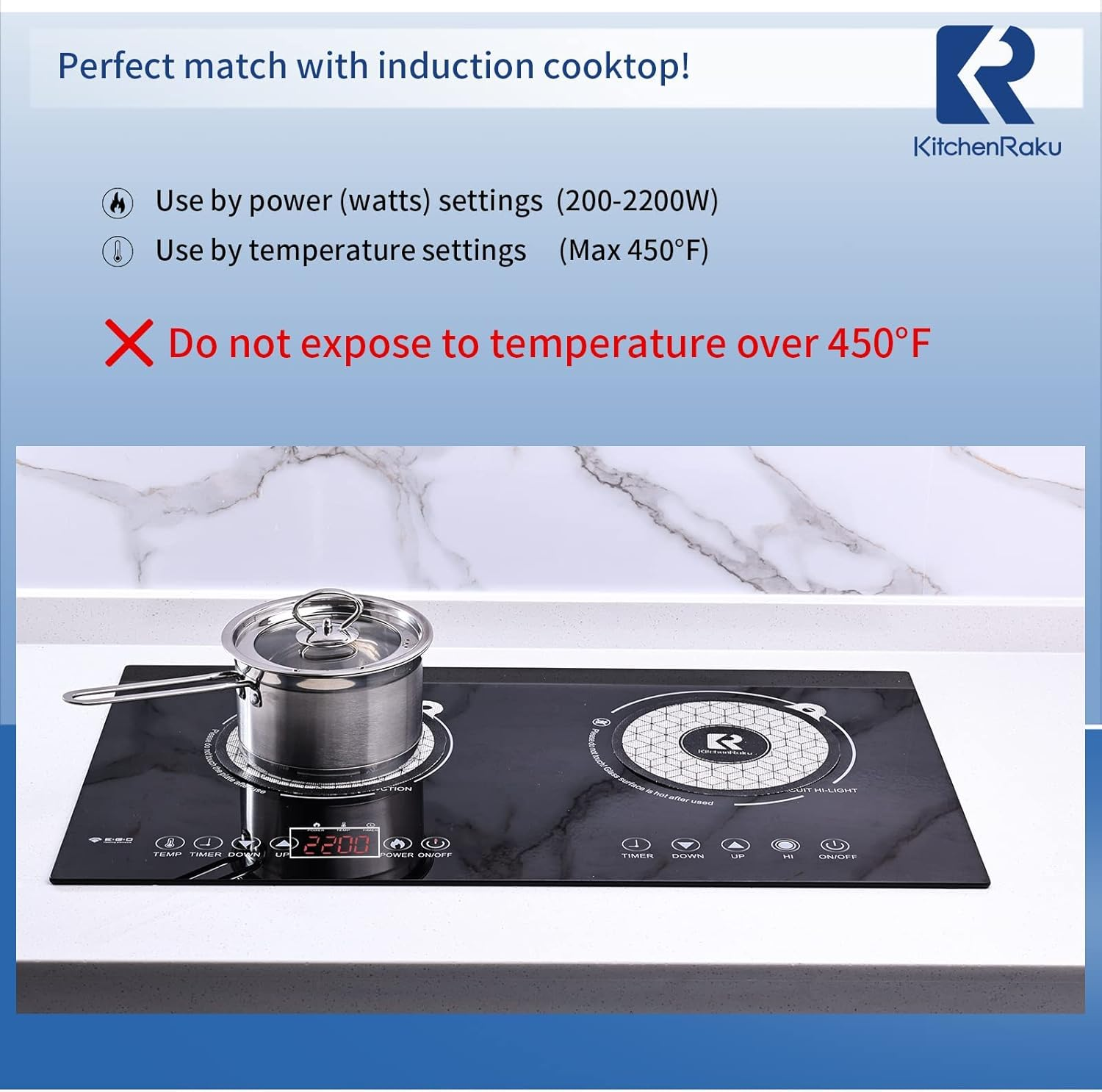 2 PCS Induction Cooktop Mat - Induction Hob Protector- (Magnetic) Cooktop Scratch Protector - for Induction Stove,Multifunctional Silicone Mats - for Air Fryer Liners by Kitchenraku (24Cm)